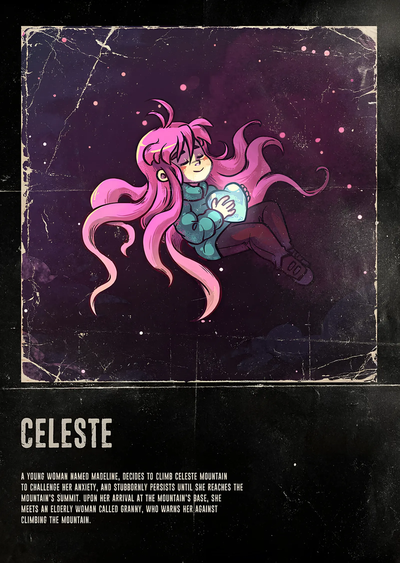 Celeste: Eskitilmiş Kartta Kızıl Saçlı Tırmanıcı metal tablo