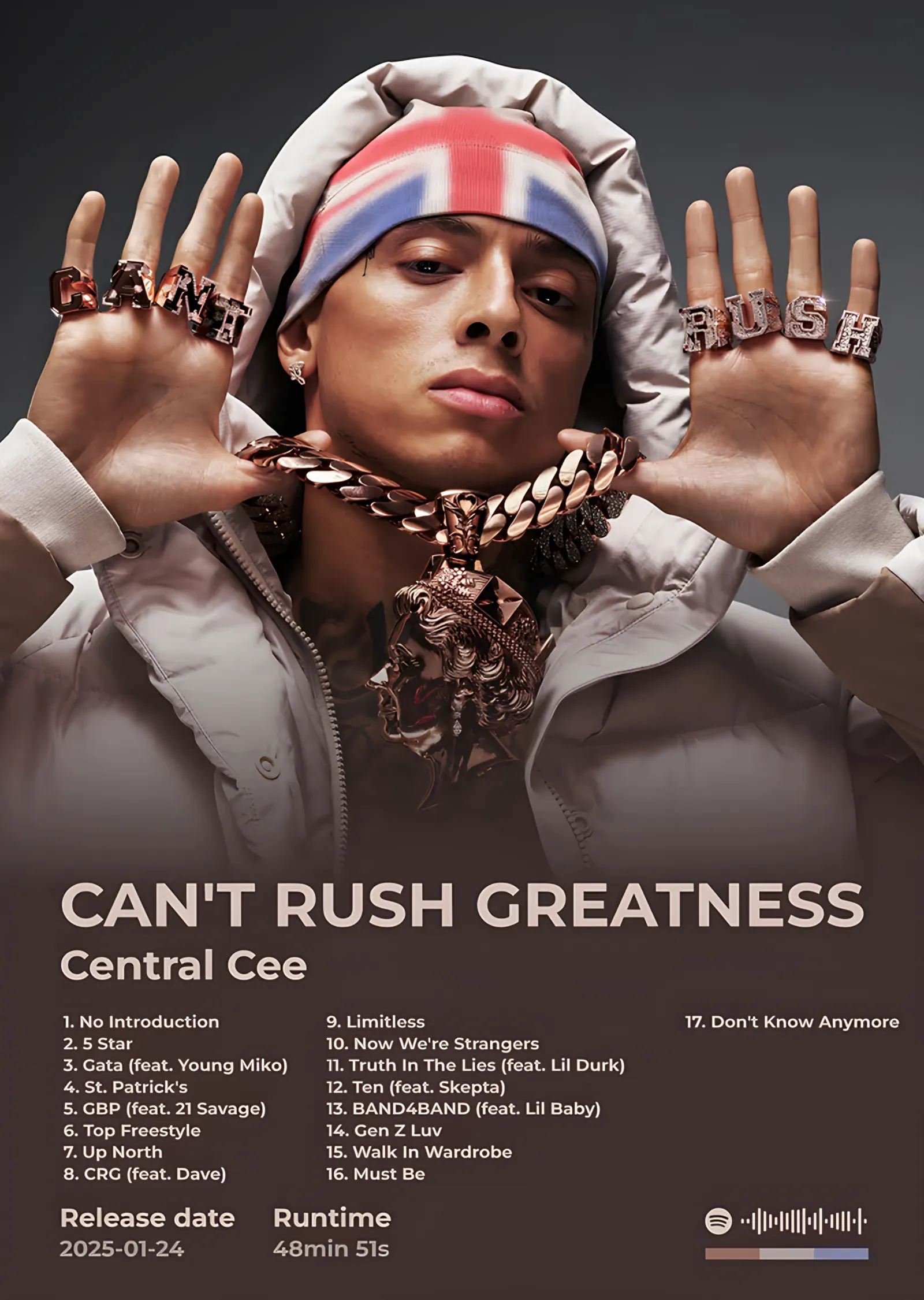 Central Cee - Can't Rush Greatness Künye metal tablo