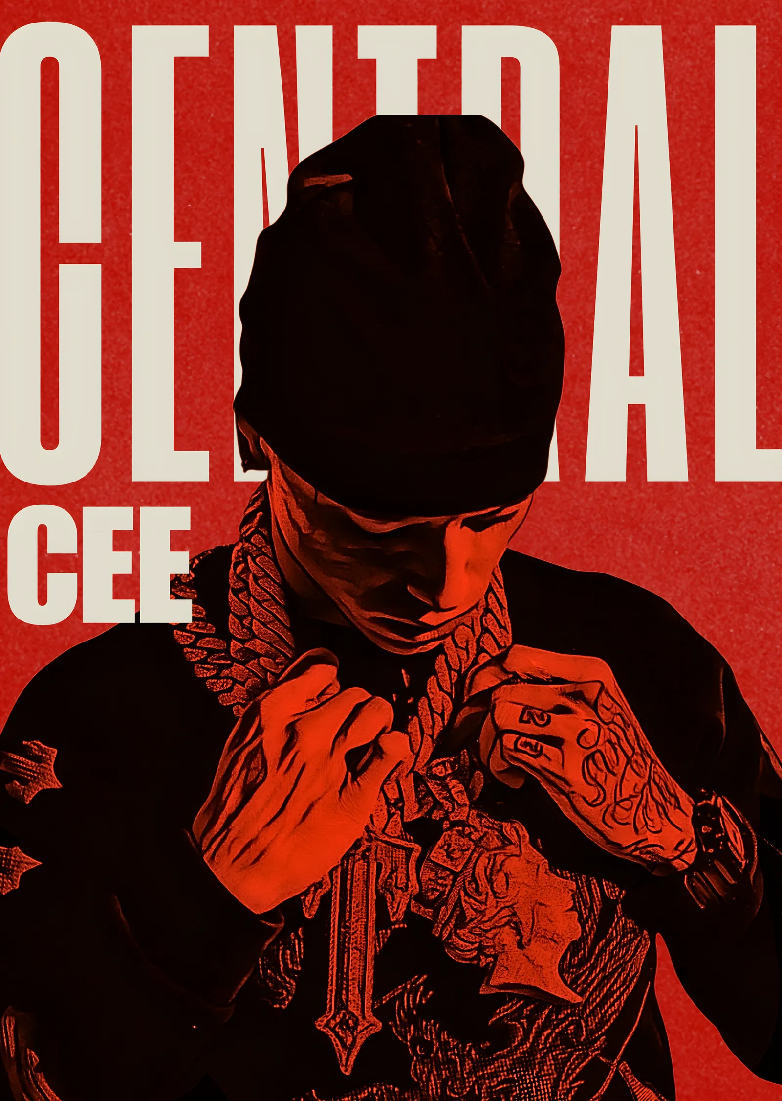 Central Cee - Kızıl Silüet metal tablo