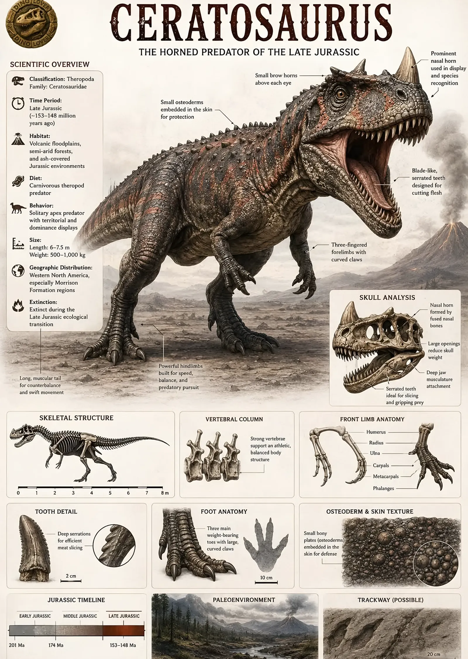 Ceratosaurus - Bilimsel Levha metal tablo