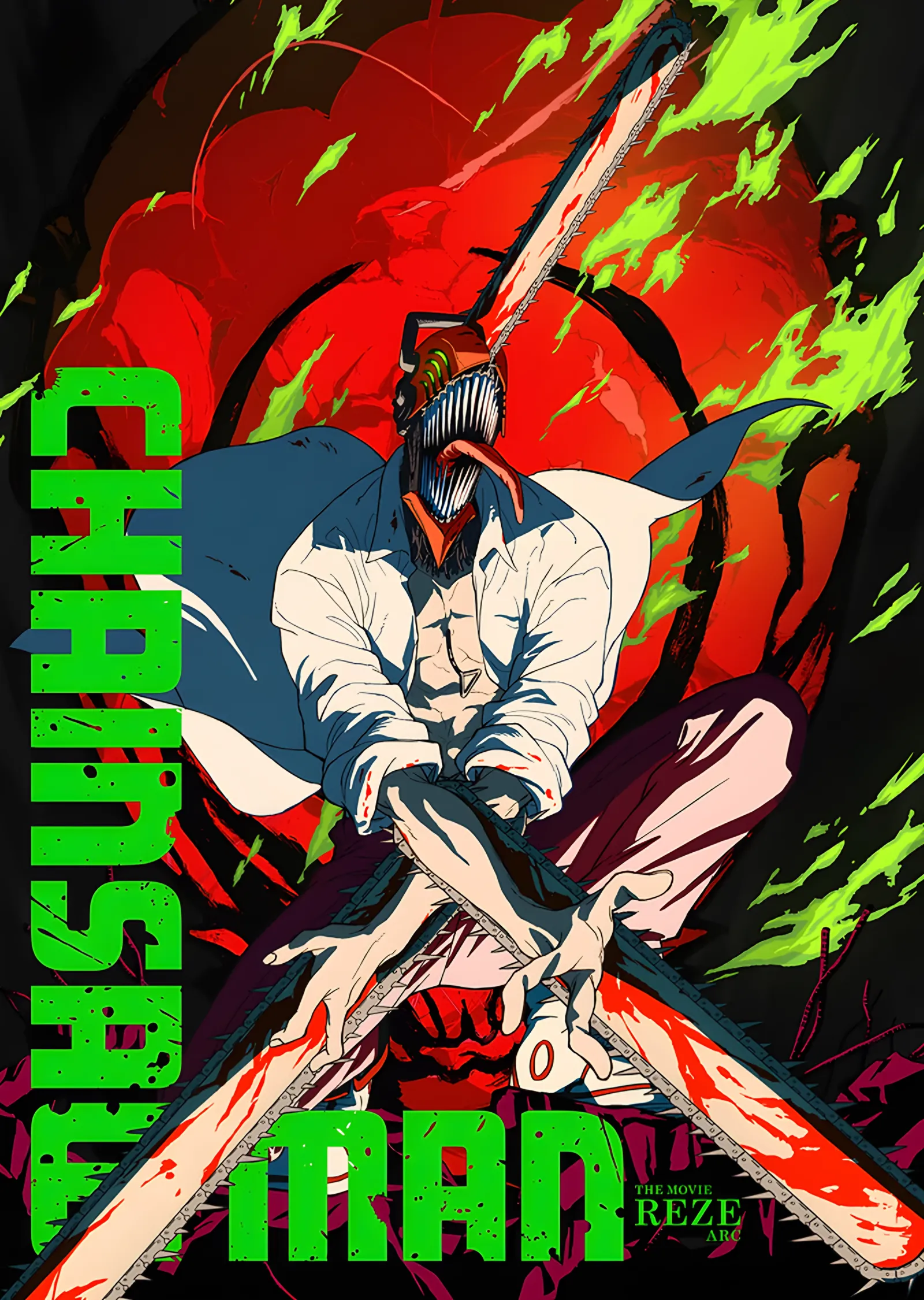 Chainsaw Man: Neon Yeşilde Denji metal tablo