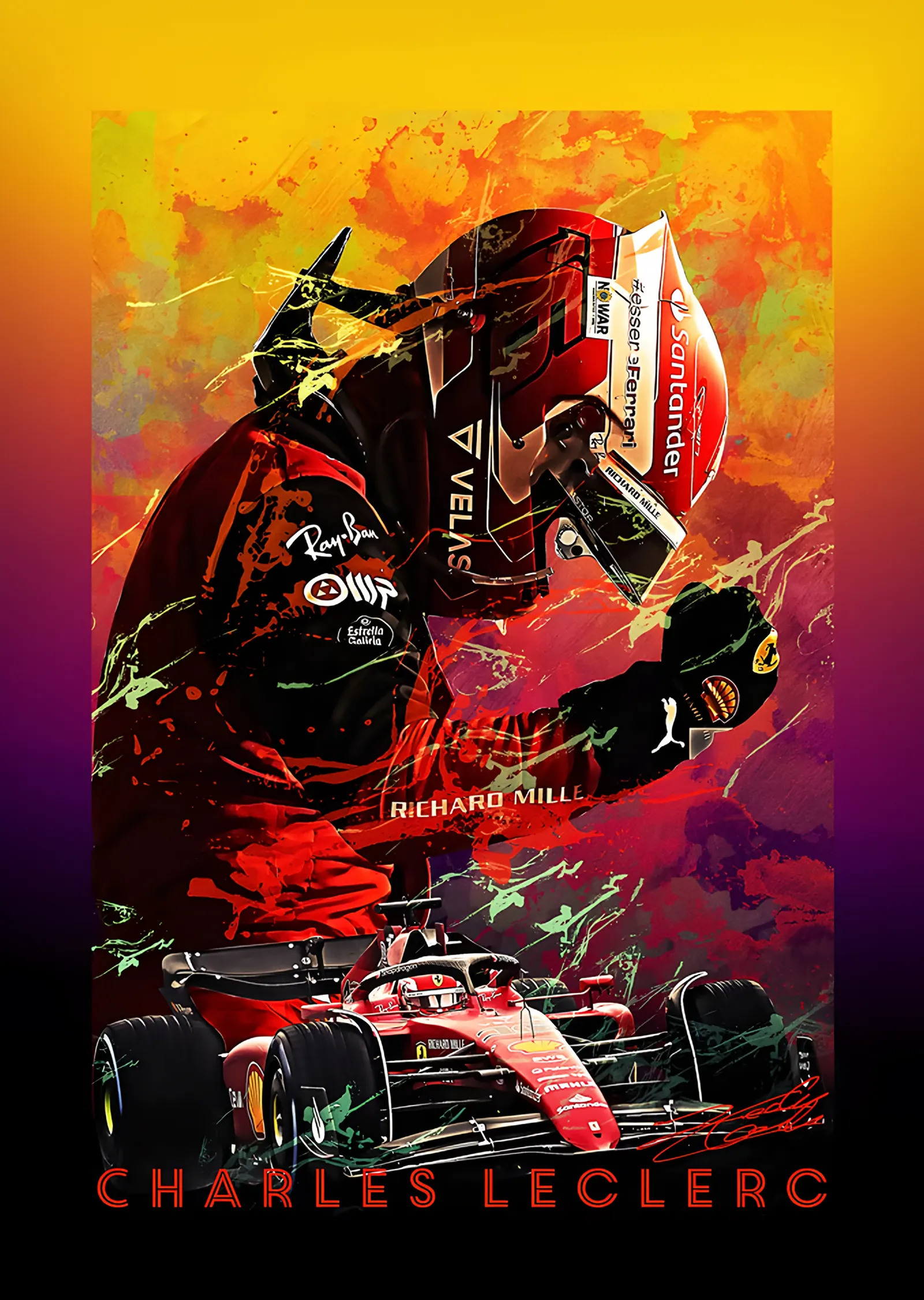 Charles Leclerc - Altın Zemin metal tablo