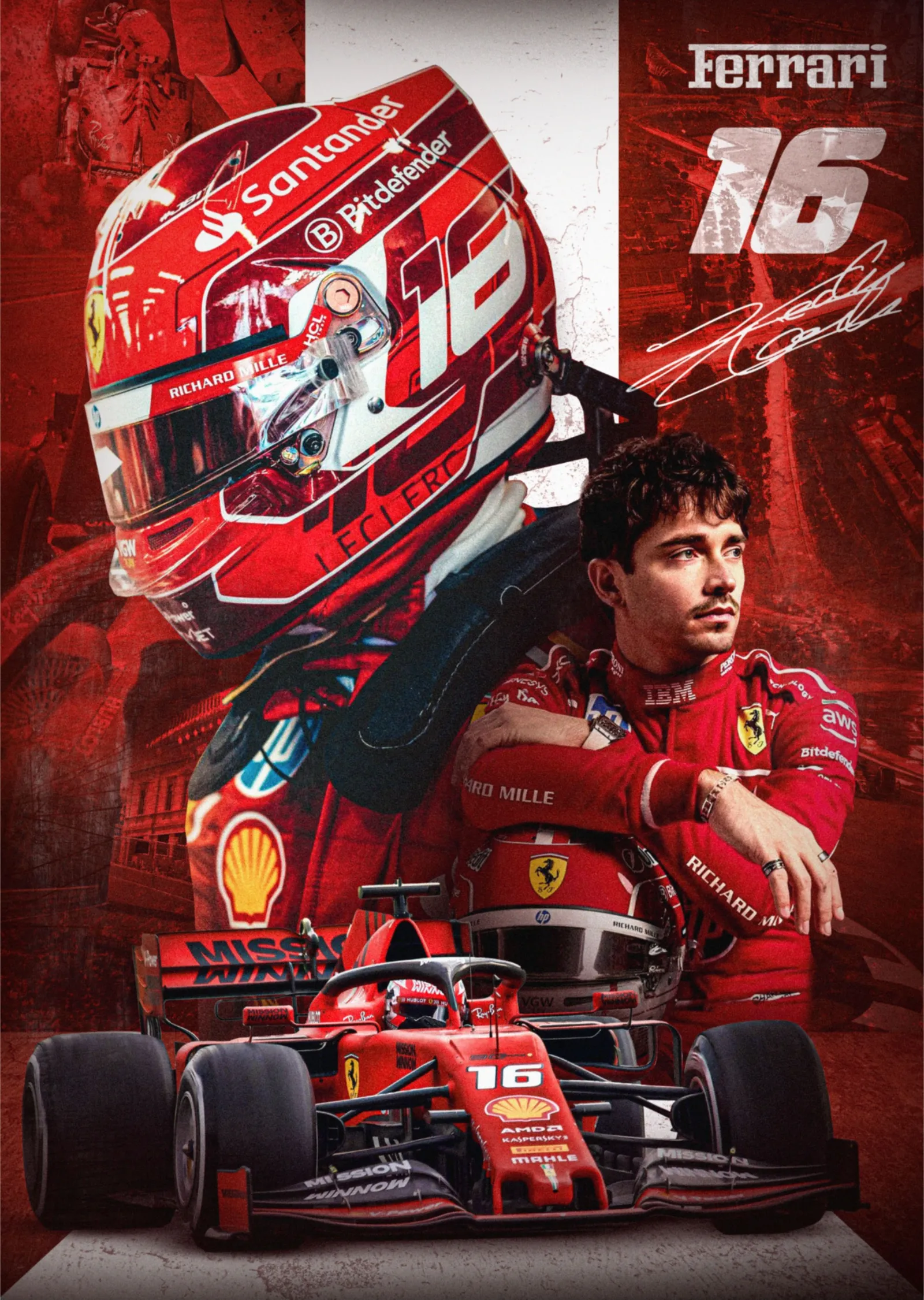 Charles Leclerc - Ferrari 16 metal tablo