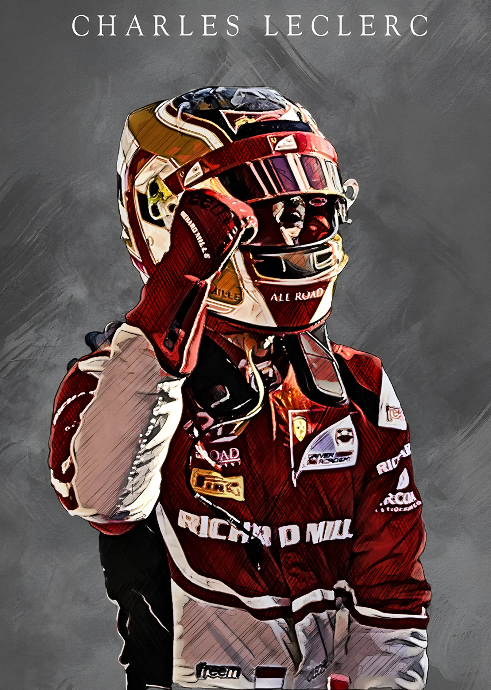 Charles Leclerc - Gri Zemin Portre metal tablo
