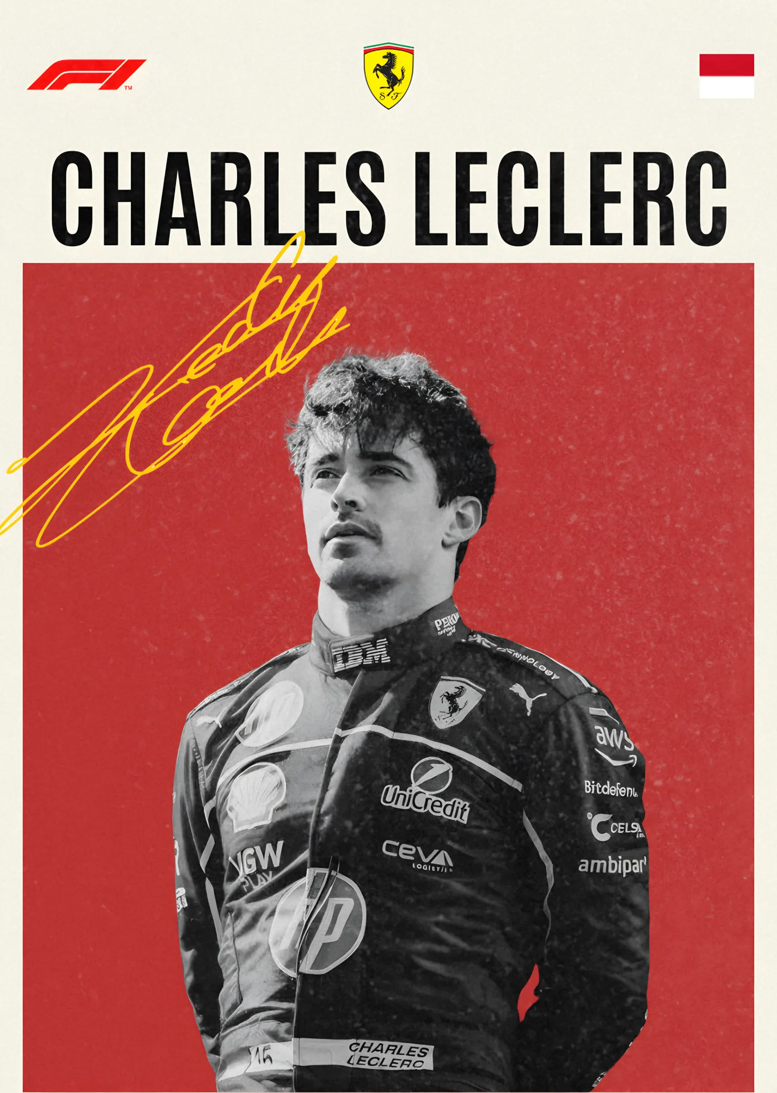 Charles Leclerc - Kırmızı Beyaz Blok metal tablo