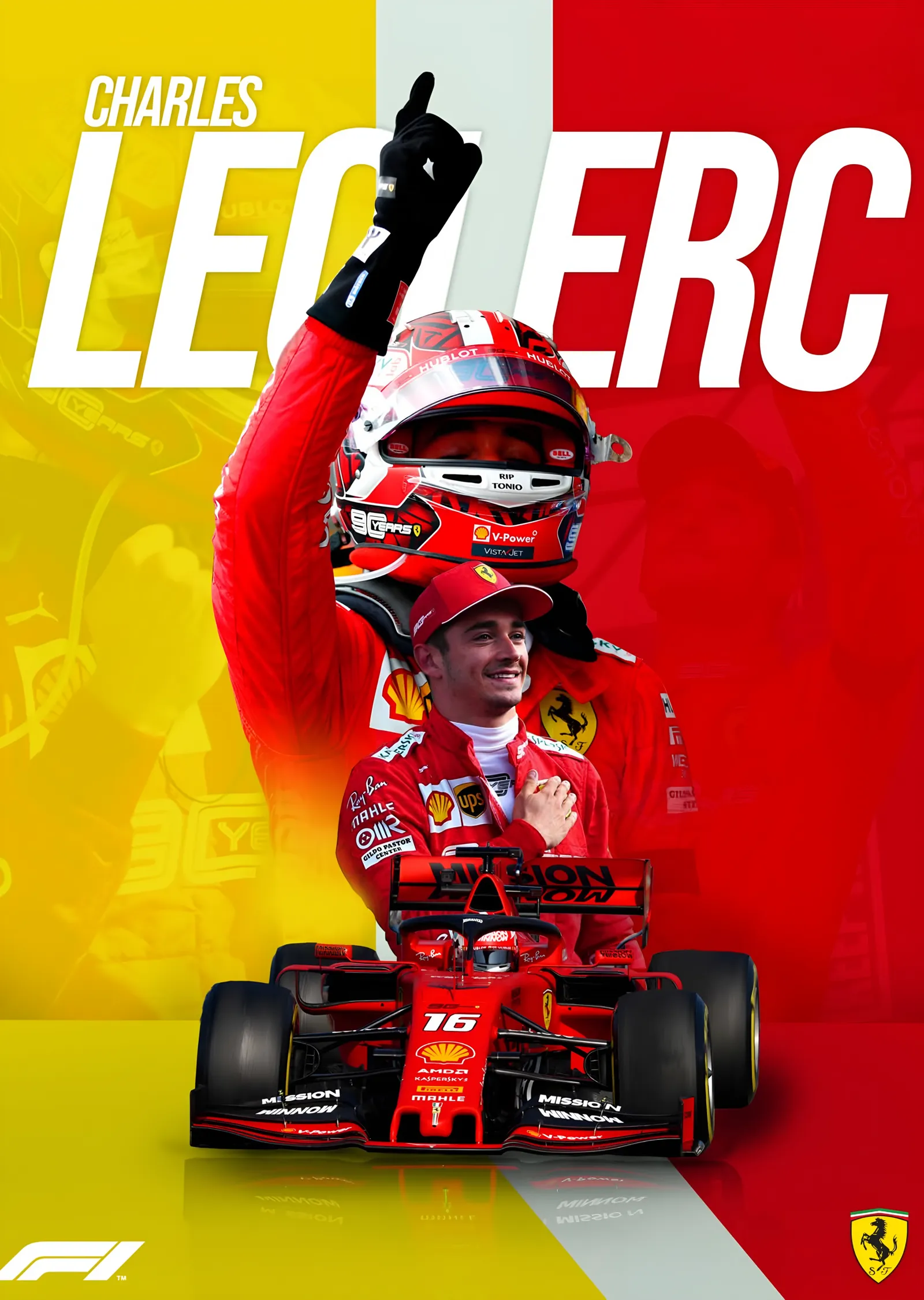 Charles Leclerc - Sarı Kırmızı Blok metal tablo