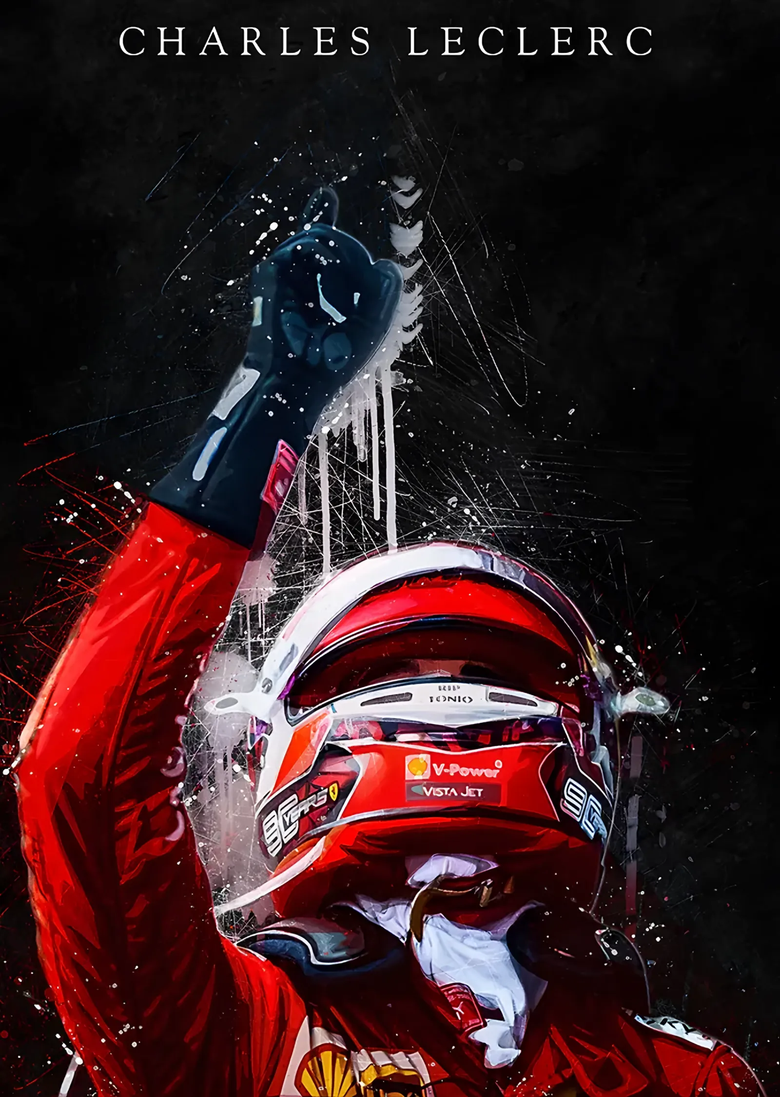 Charles Leclerc - Siyah Zemin Kutlama metal tablo