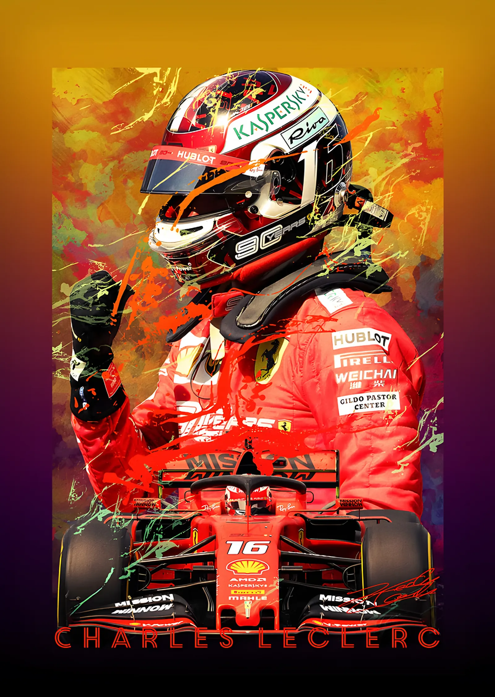 Charles Leclerc - Turuncu Fırça metal tablo