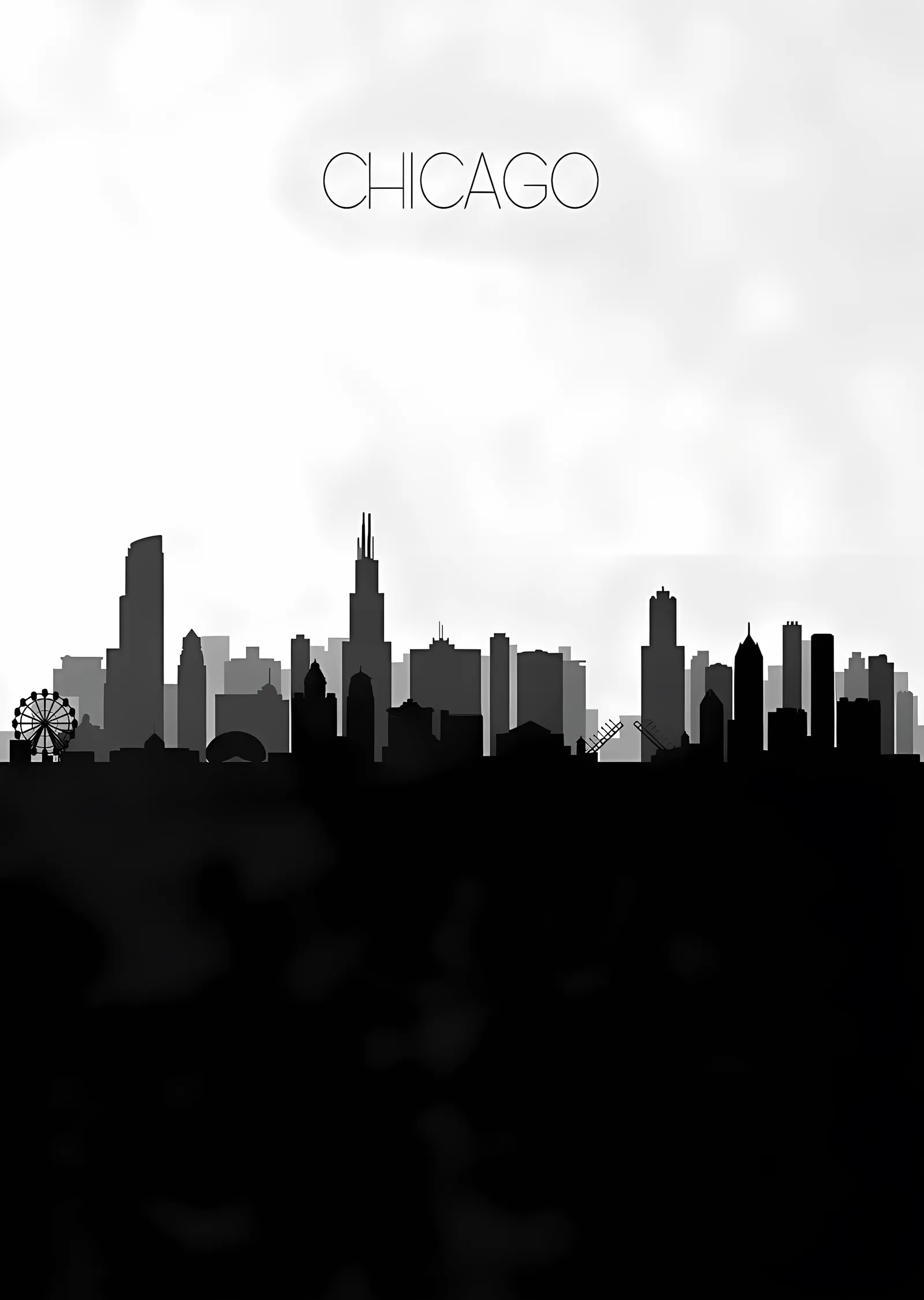 Chicago Silueti - Gri Ton metal tablo
