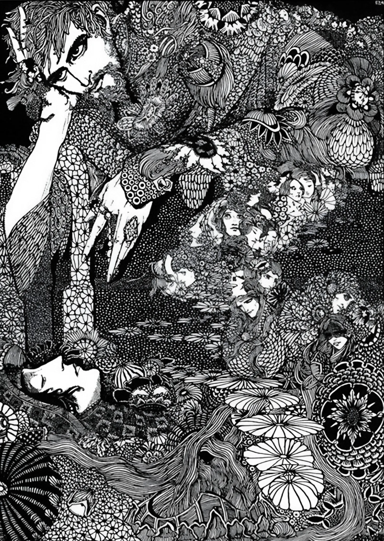 Çiçekler Arasında Figürler - Harry Clarke metal tablo