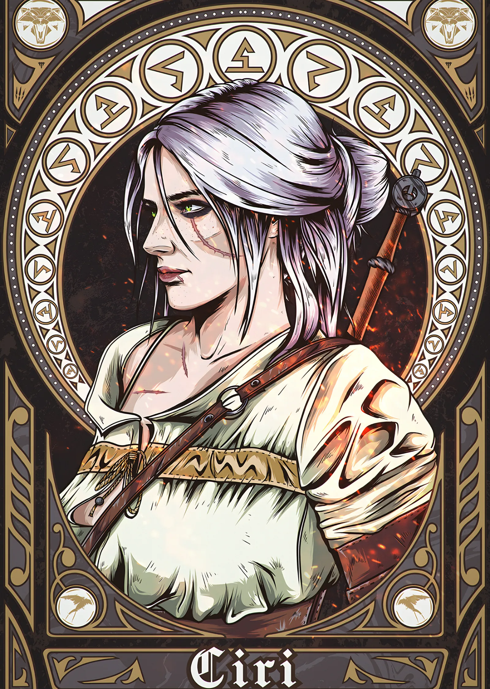 Ciri Art Nouveau Portre metal tablo