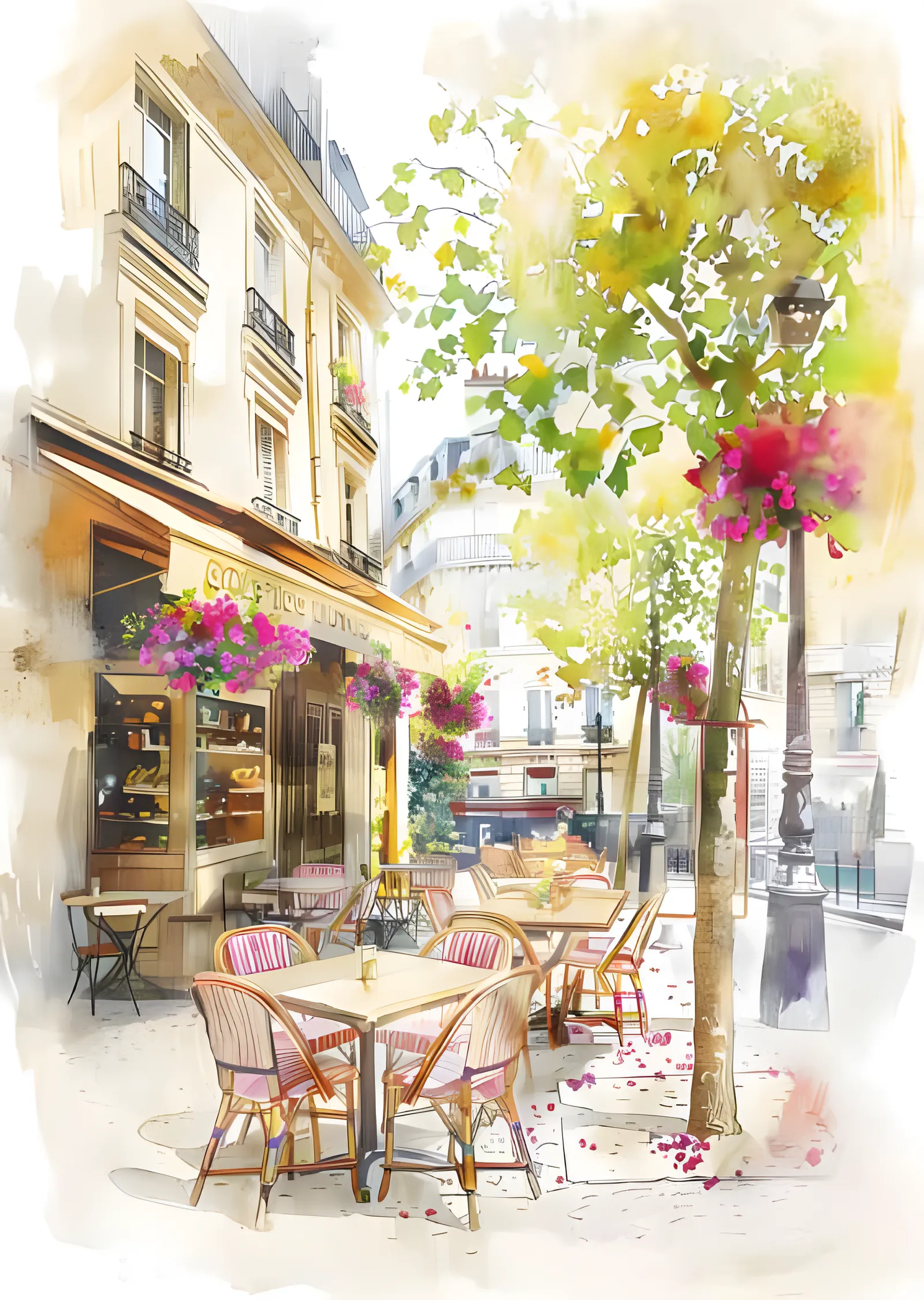 Paris Kafe Terası - Hasır Sandalyeler metal tablo