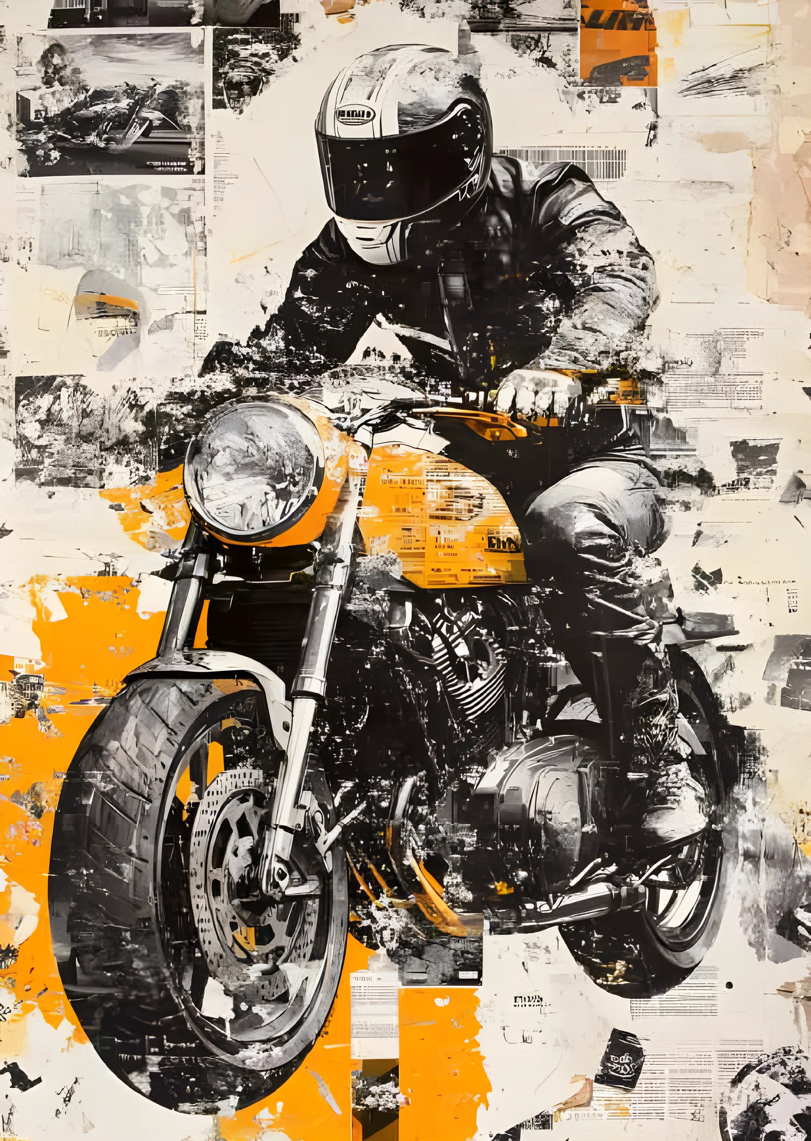 Kolaj Motosikletçi - Turuncu Café Racer metal tablo