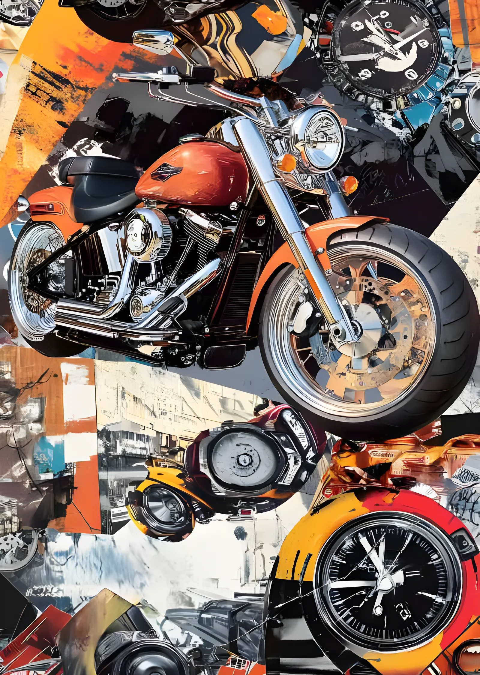 Harley-Davidson Fat Boy - Turuncu Kolaj metal tablo