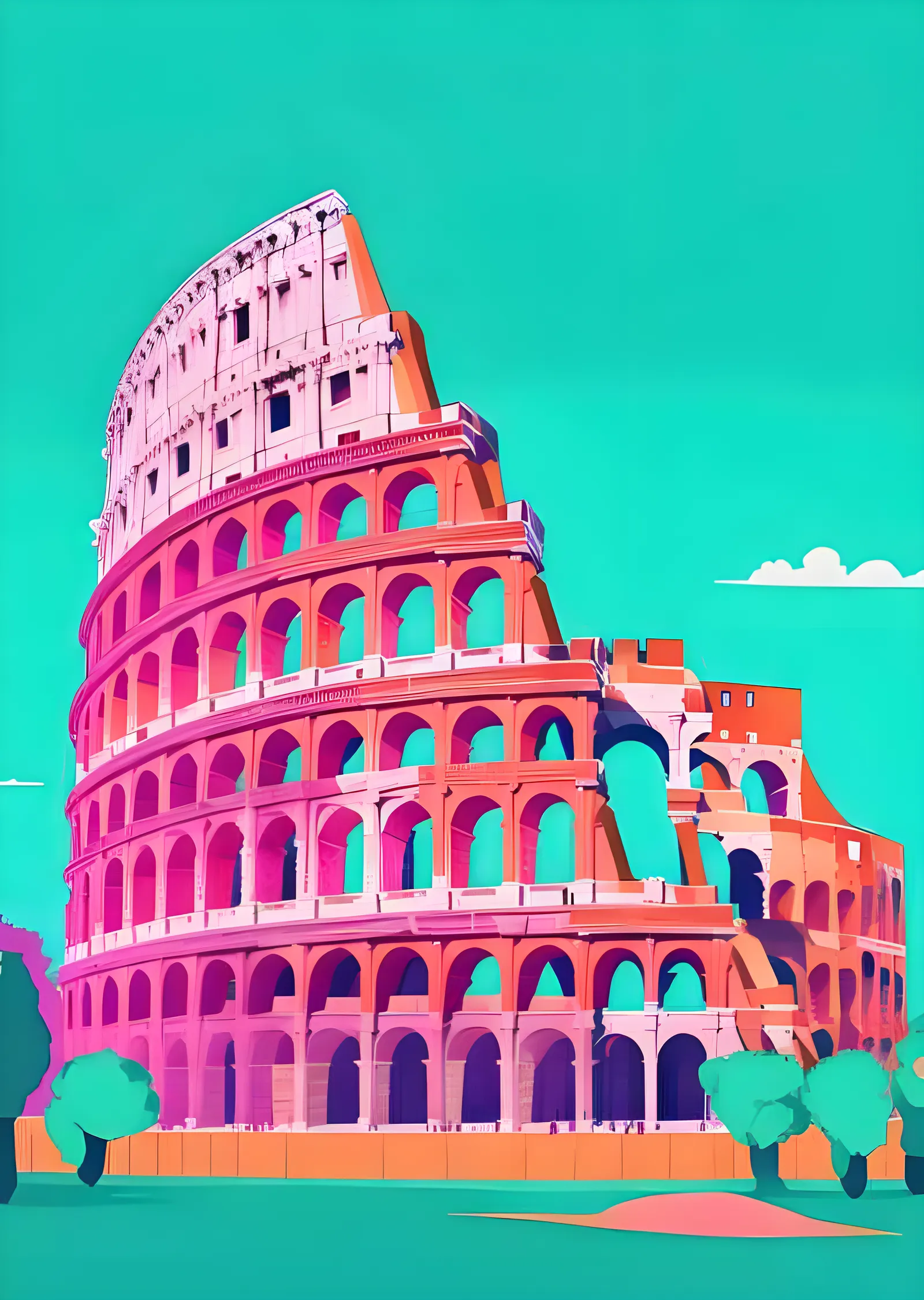 Colosseum Roma - Pastel Düz Tasarım metal tablo