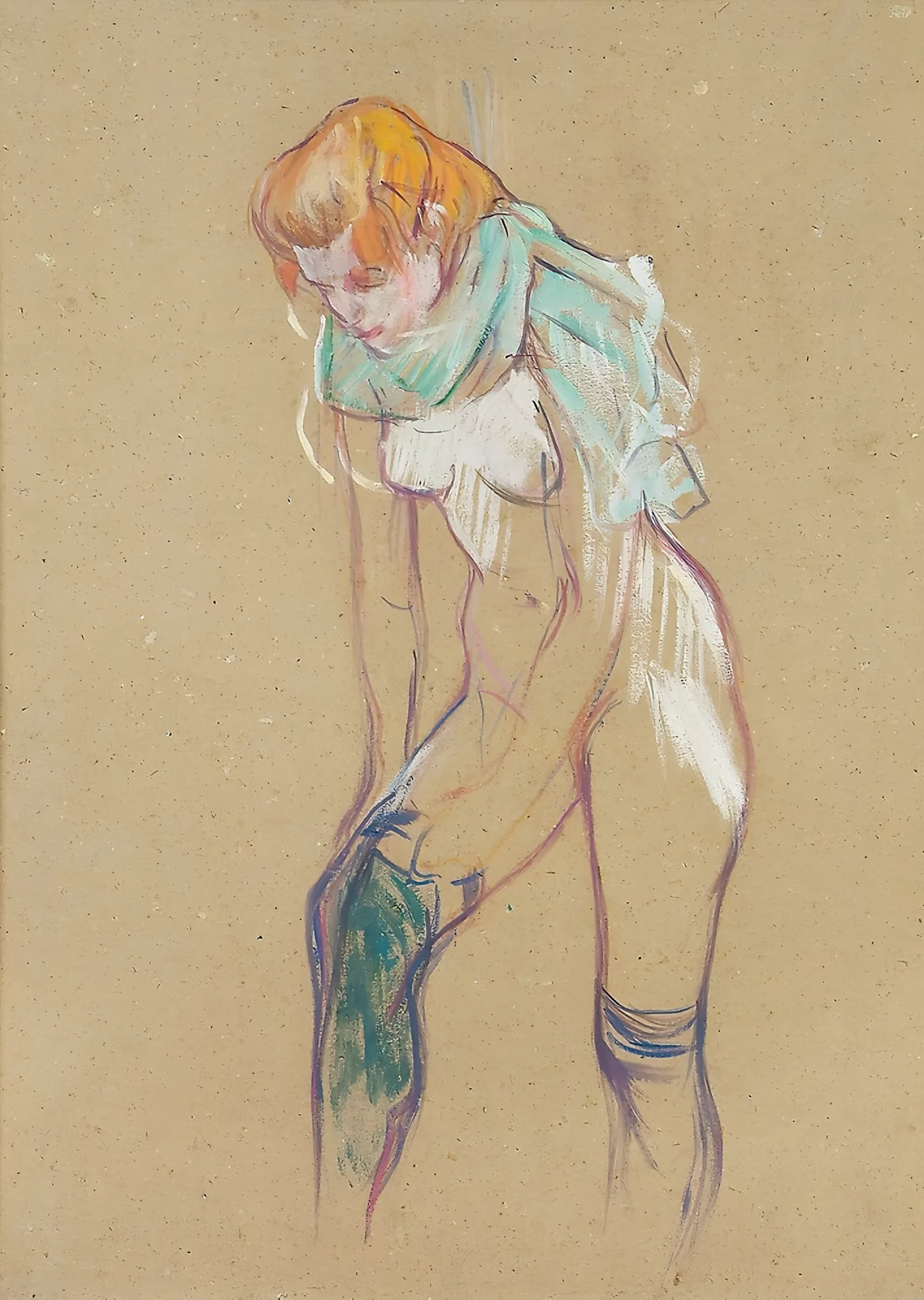 Çorabını Çeken Kadın - Henri de Toulouse-Lautrec metal tablo