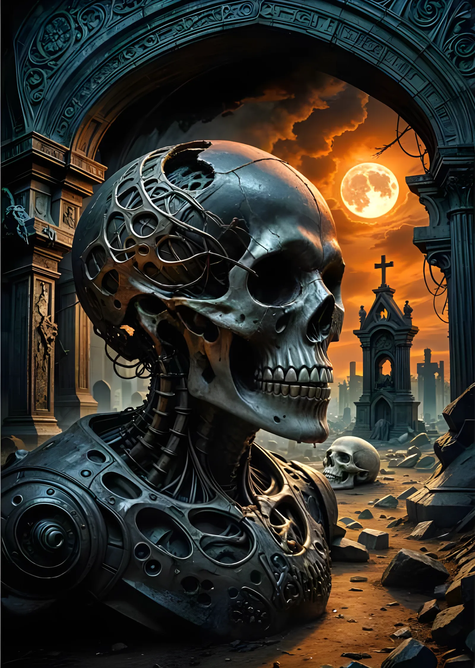 Çatlak Kafatası - Gotik Harabede Dolunay metal tablo