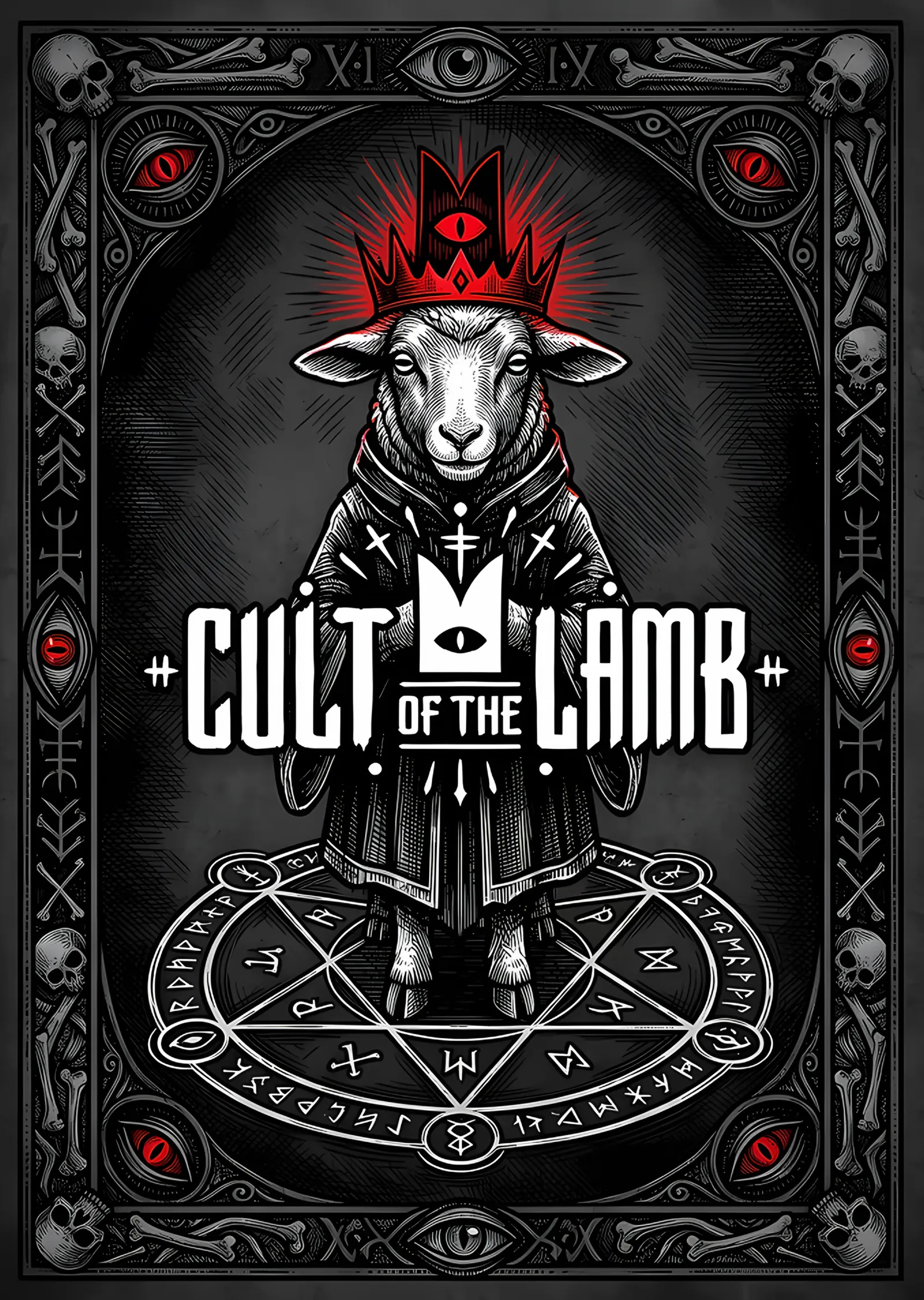 Cult of the Lamb: Kafataslı Pentagram Çerçeve metal tablo