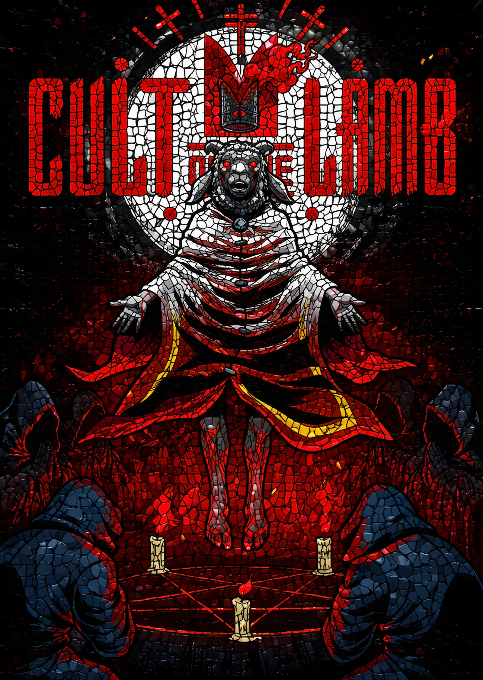 Cult of the Lamb: Kızıl Vitrayda Kuzu metal tablo