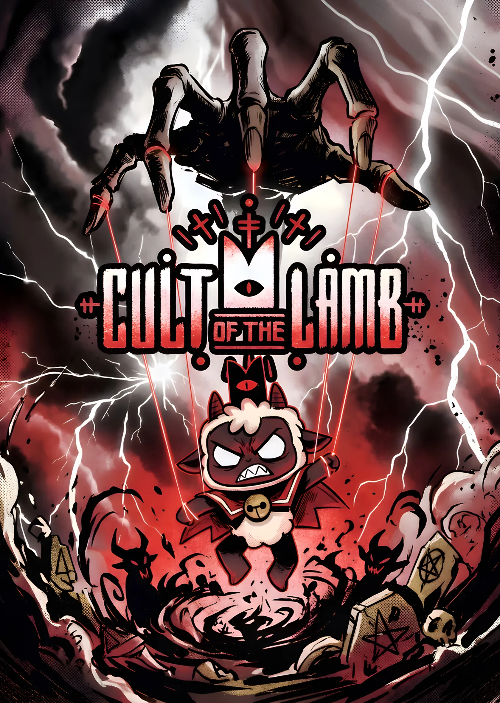 Cult of the Lamb: Şimşekli Gecede Kuzu ve Örümcek metal tablo