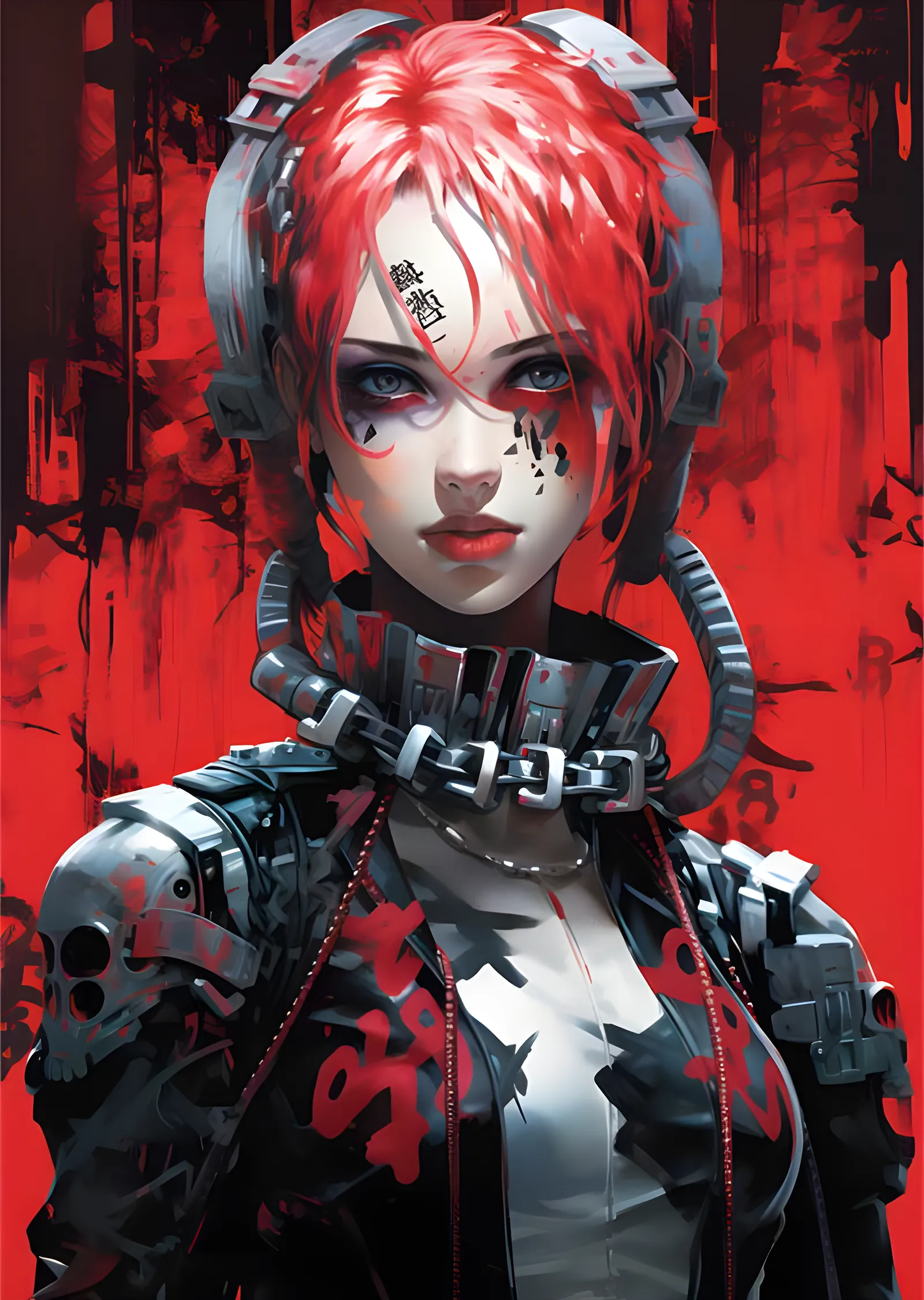 Kızıl Zeminde Siborg Manga Savaşçısı metal tablo