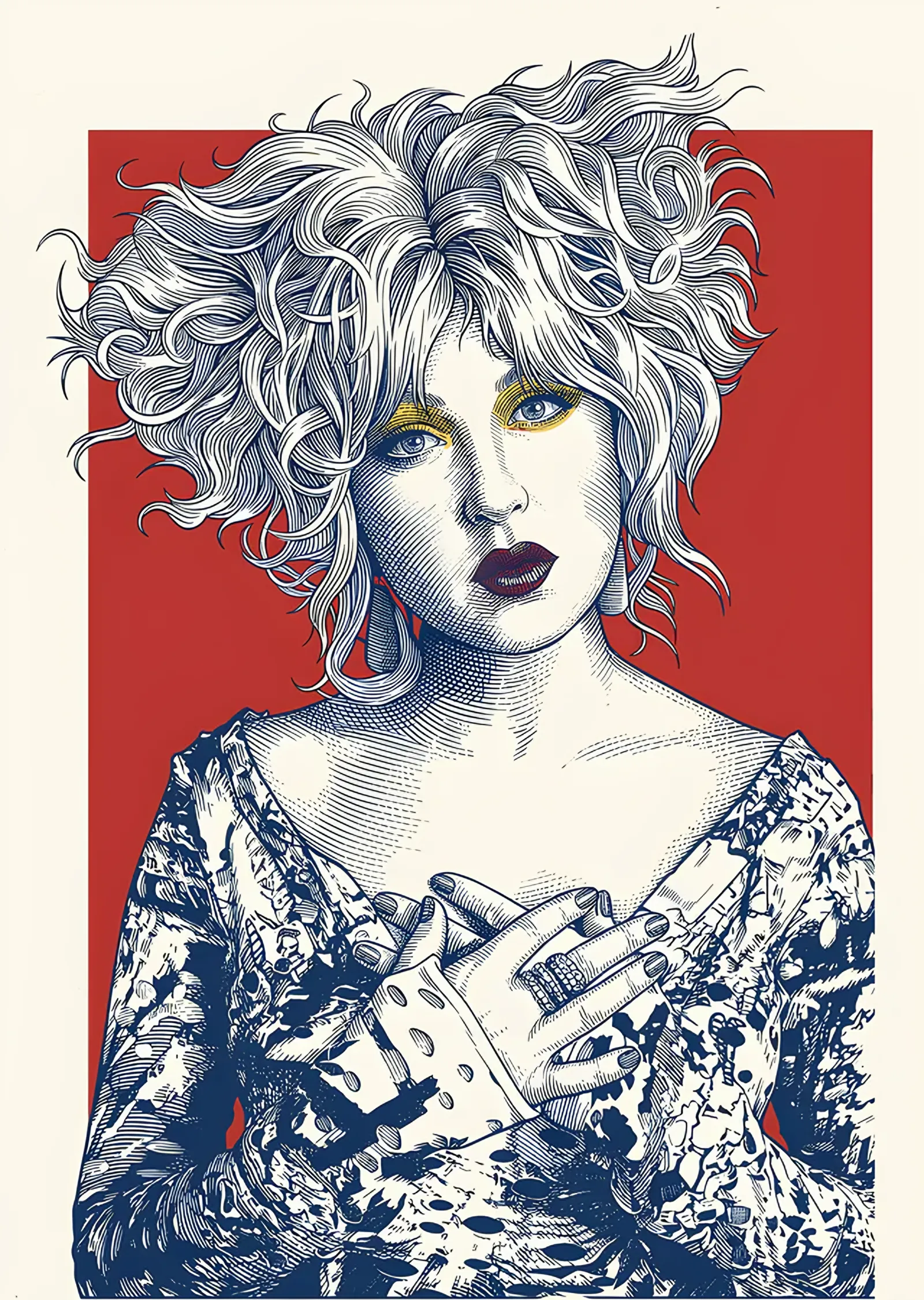 Cyndi Lauper - Gravür Etkili Portre metal tablo