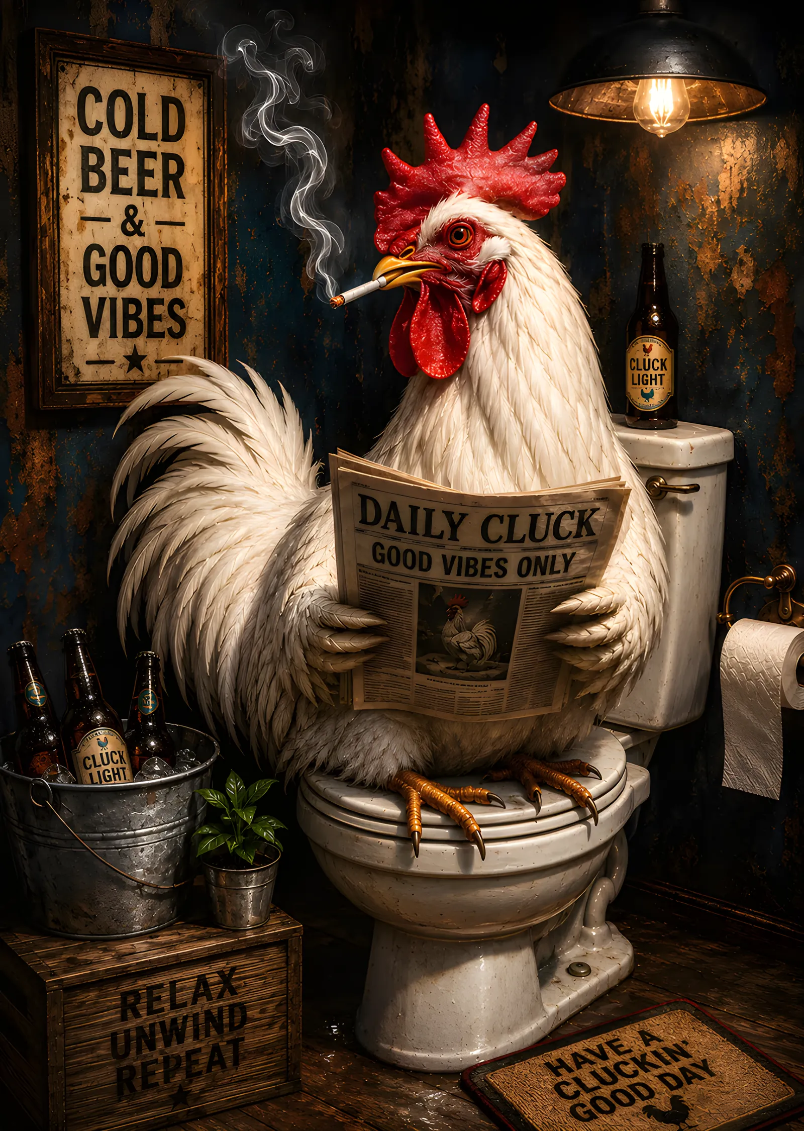 Daily Cluck: Gazete Okuyan Horoz metal tablo