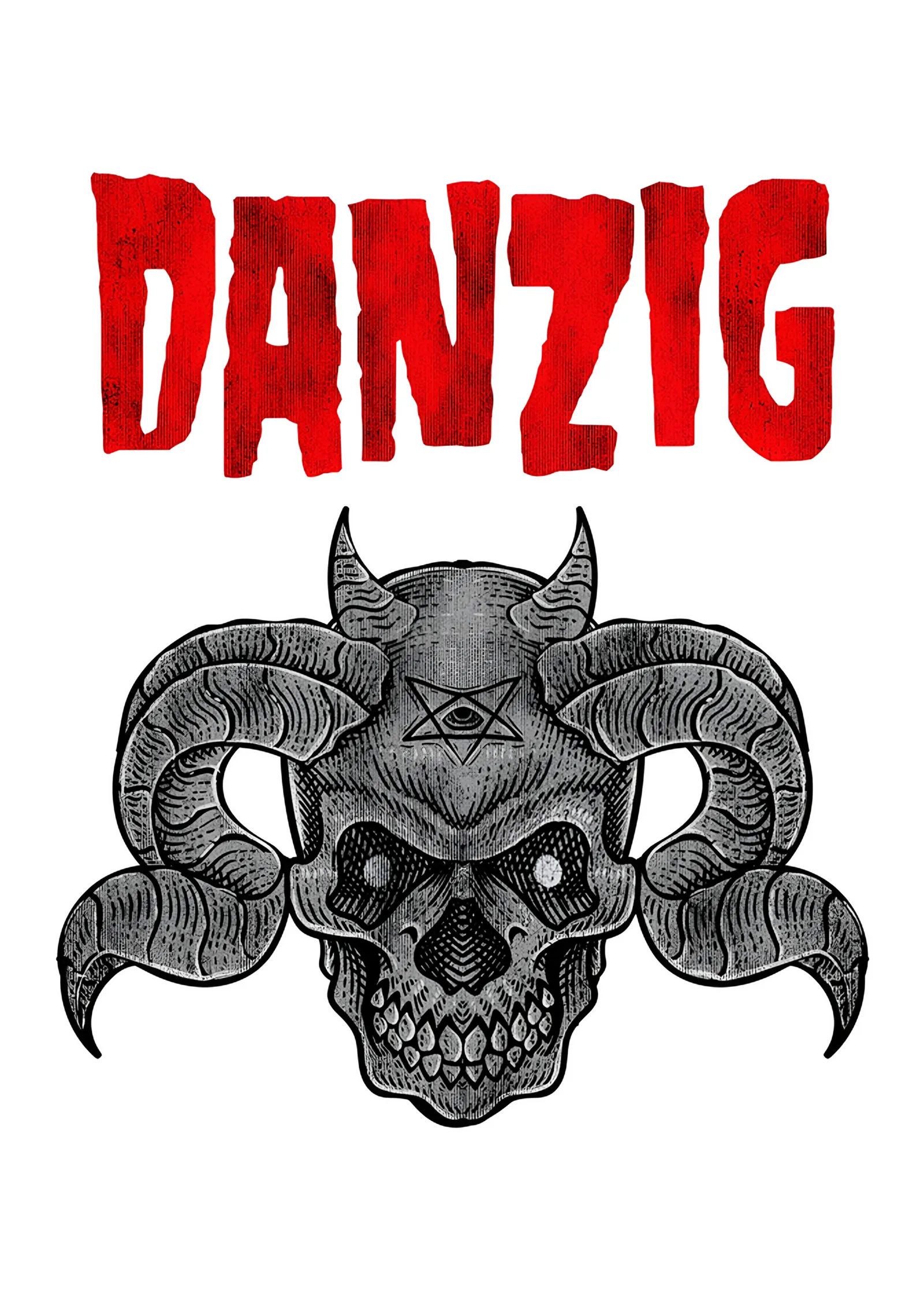 Danzig: Beyaz Zeminde Boynuzlu Kafatası metal tablo