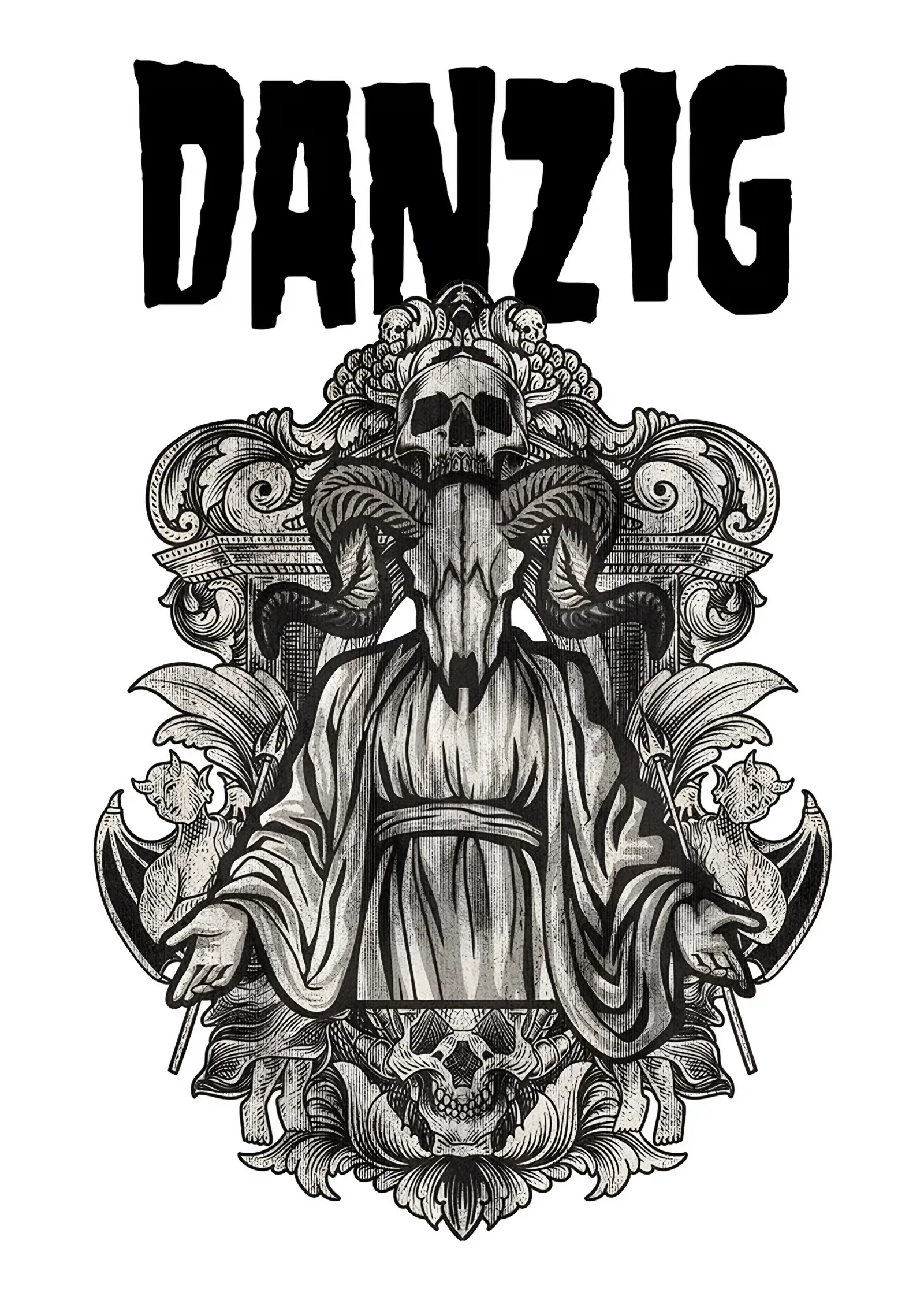 Danzig: Beyaz Zeminde Gravür Amblem metal tablo