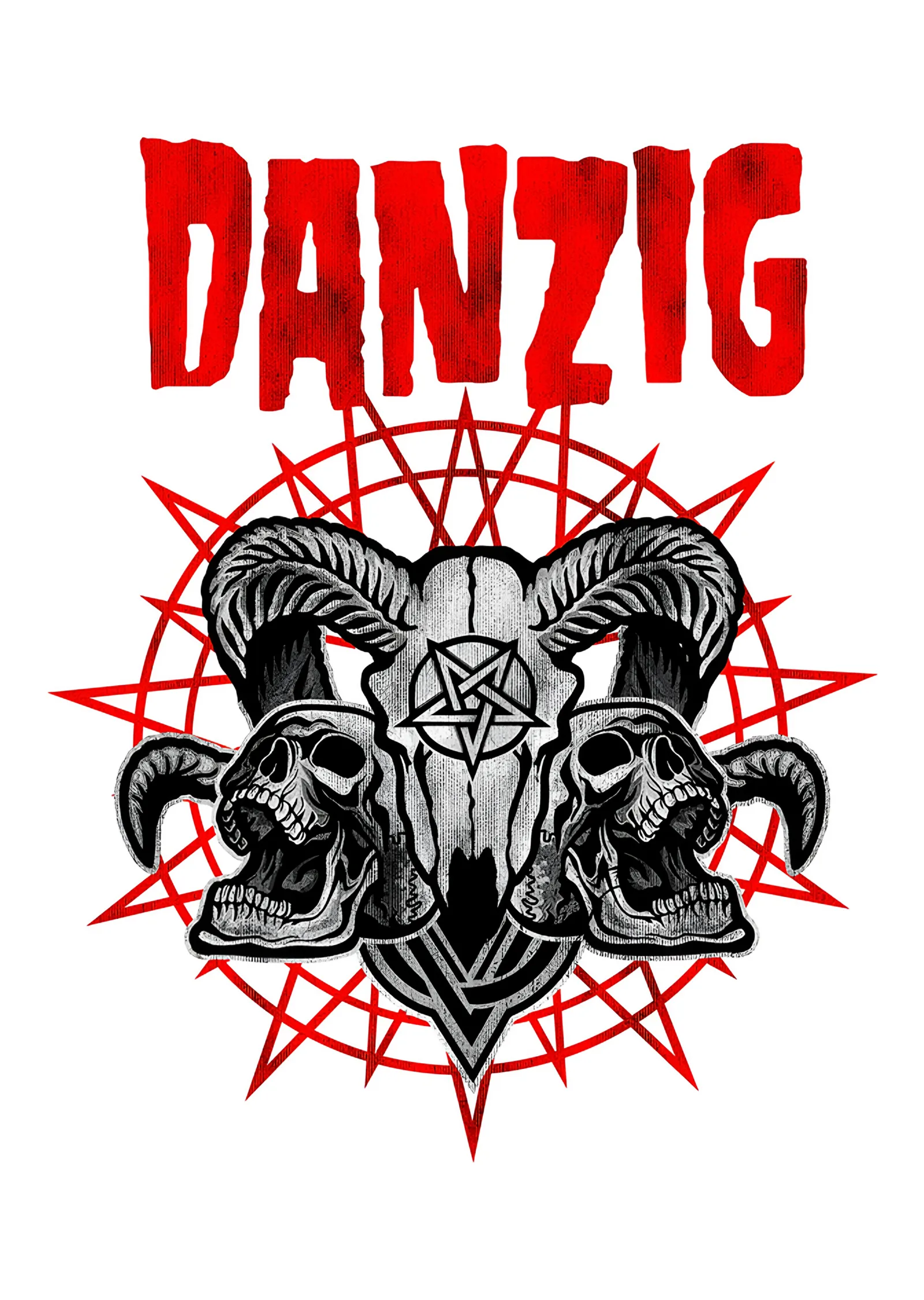 Danzig: Kızıl Pentagramda Üçlü Kafatası metal tablo