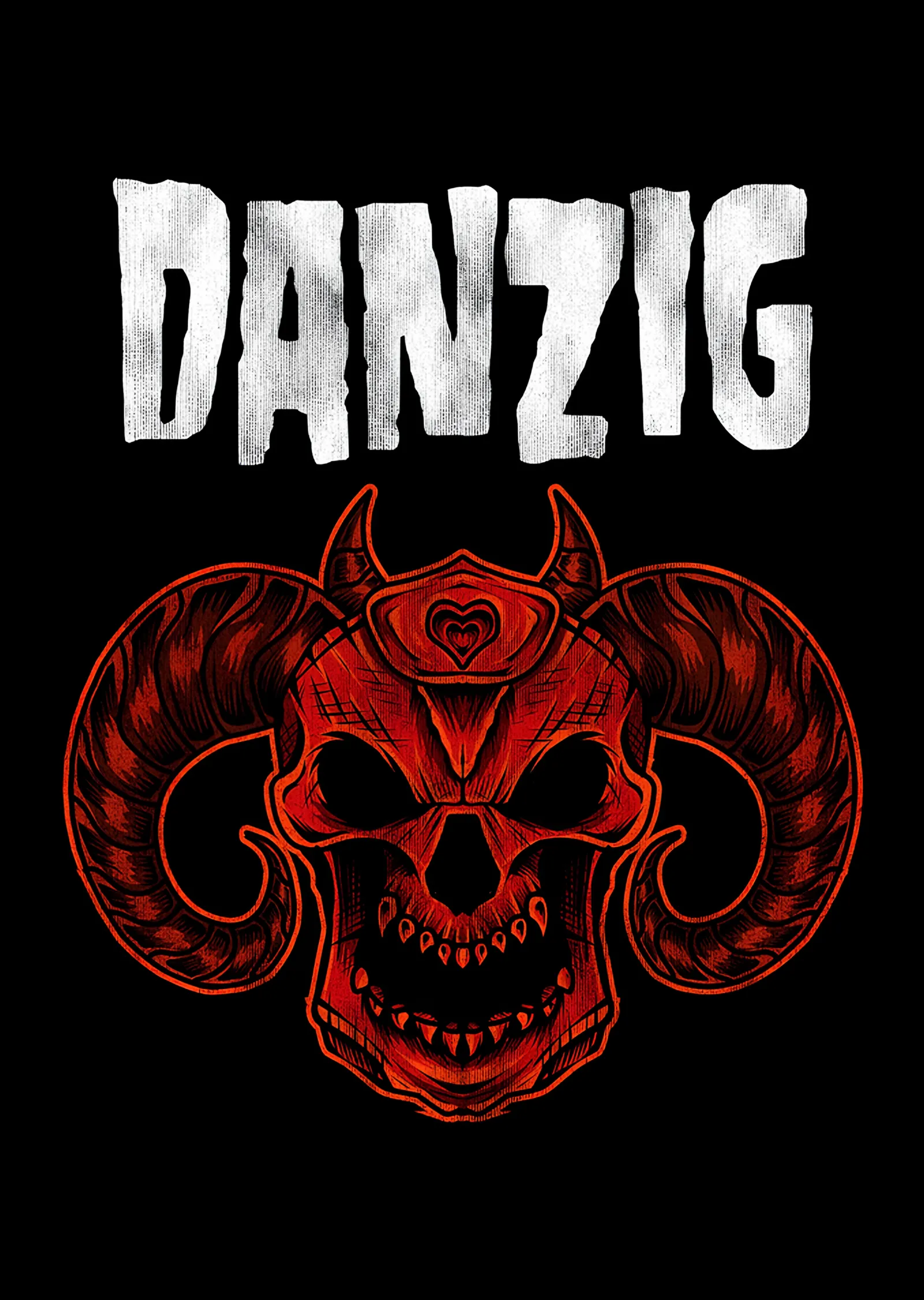 Danzig: Siyah Zeminde Kızıl Boynuzlu Kafatası metal tablo