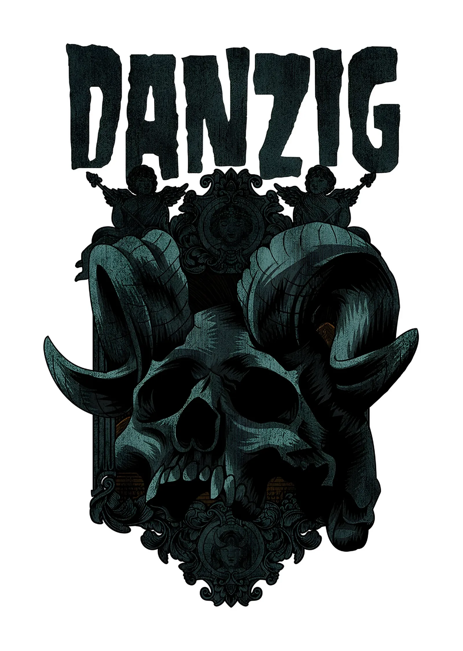 Danzig: Yeşilimsi Boynuzlu Kafatası Yığını metal tablo