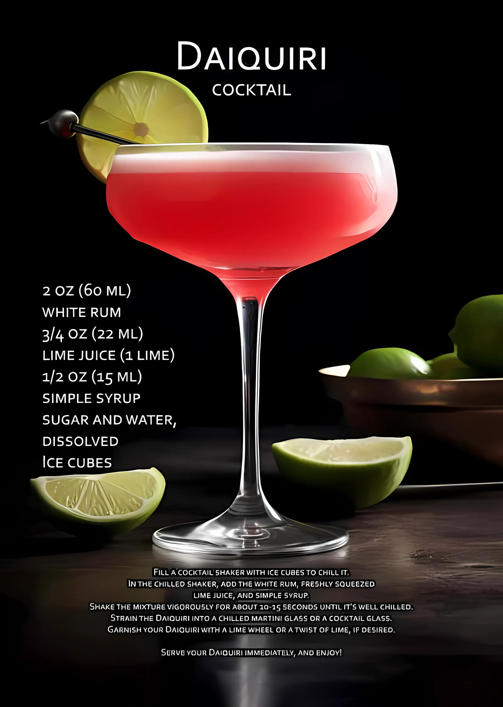 Daiquiri Tarifi - Siyah Zeminde Bar Levhası metal tablo