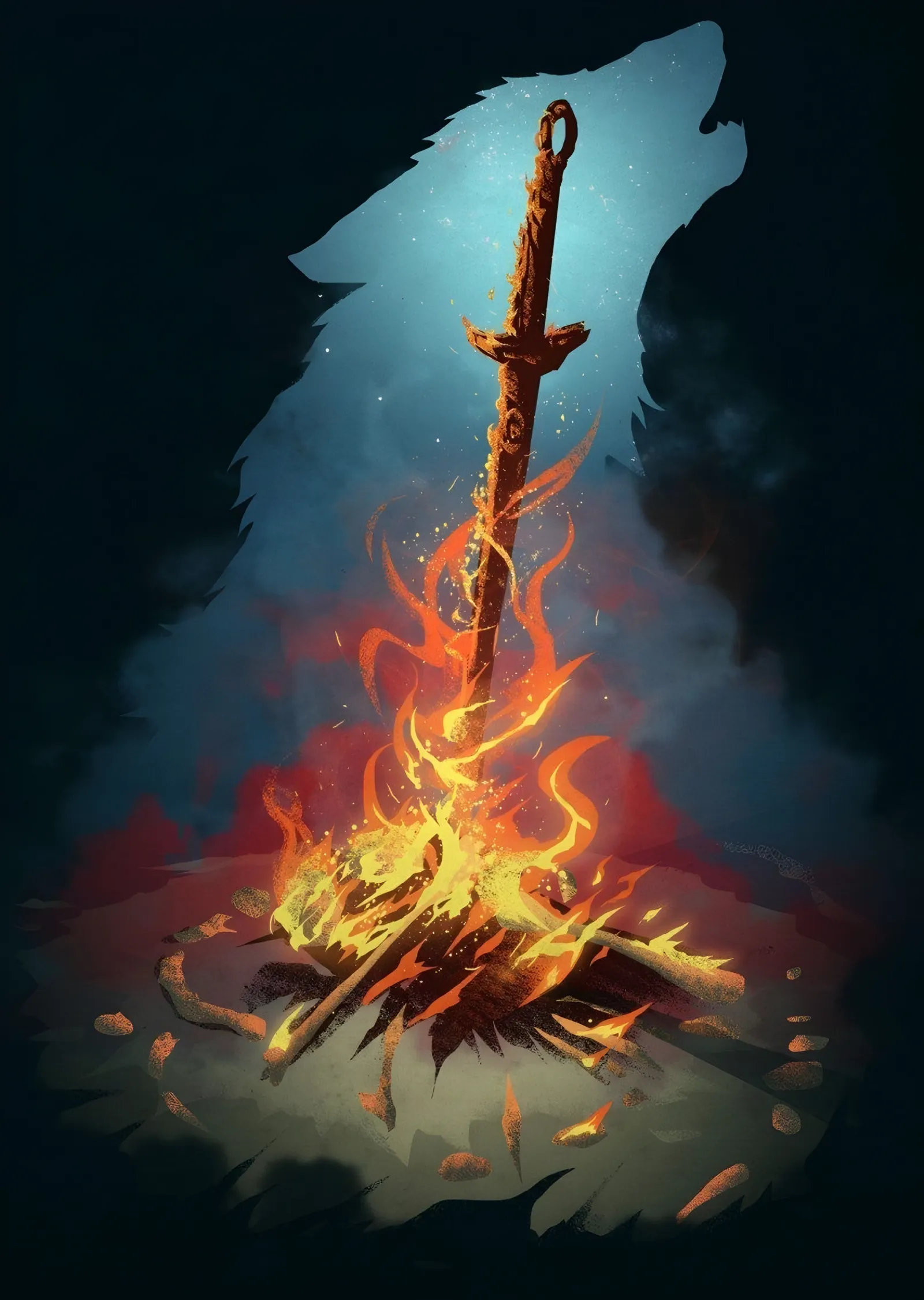 Dark Souls - Ateş ve Kurt Silueti metal tablo