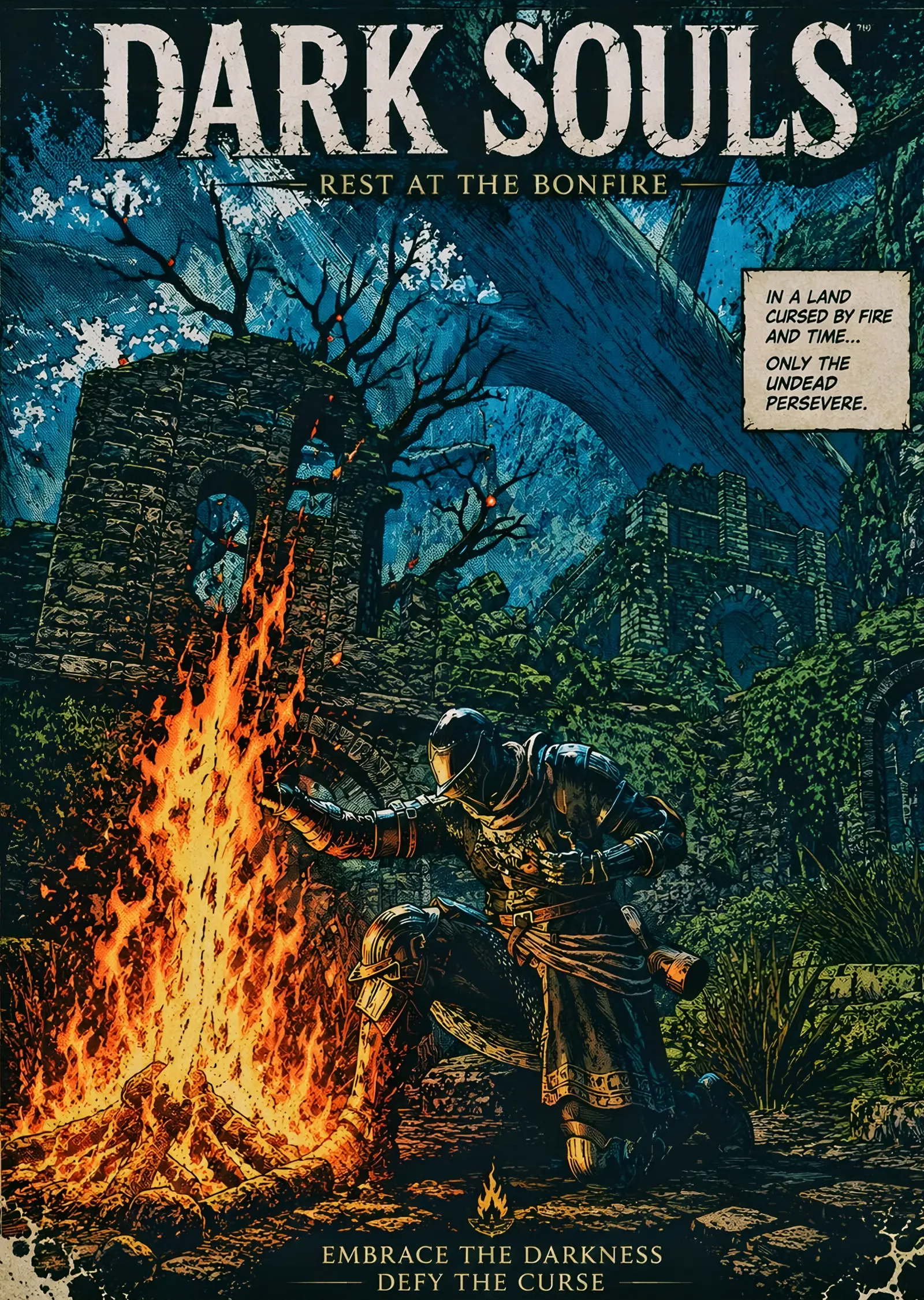 Dark Souls - Rest at the Bonfire metal tablo