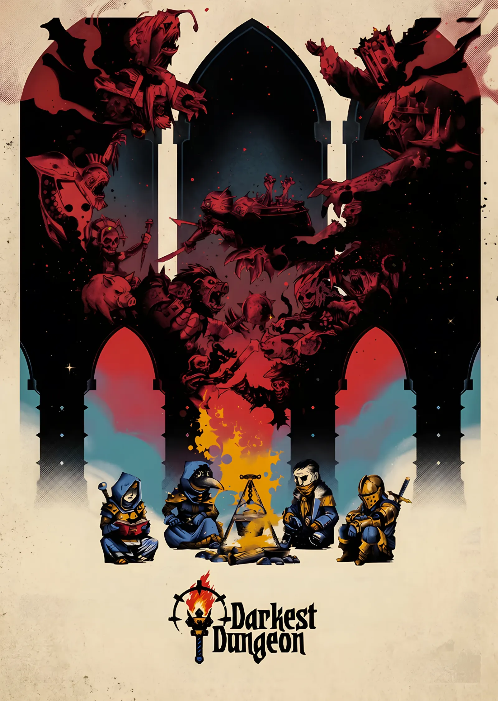 Darkest Dungeon: Gotik Kemerlerde Kamp Ateşi metal tablo