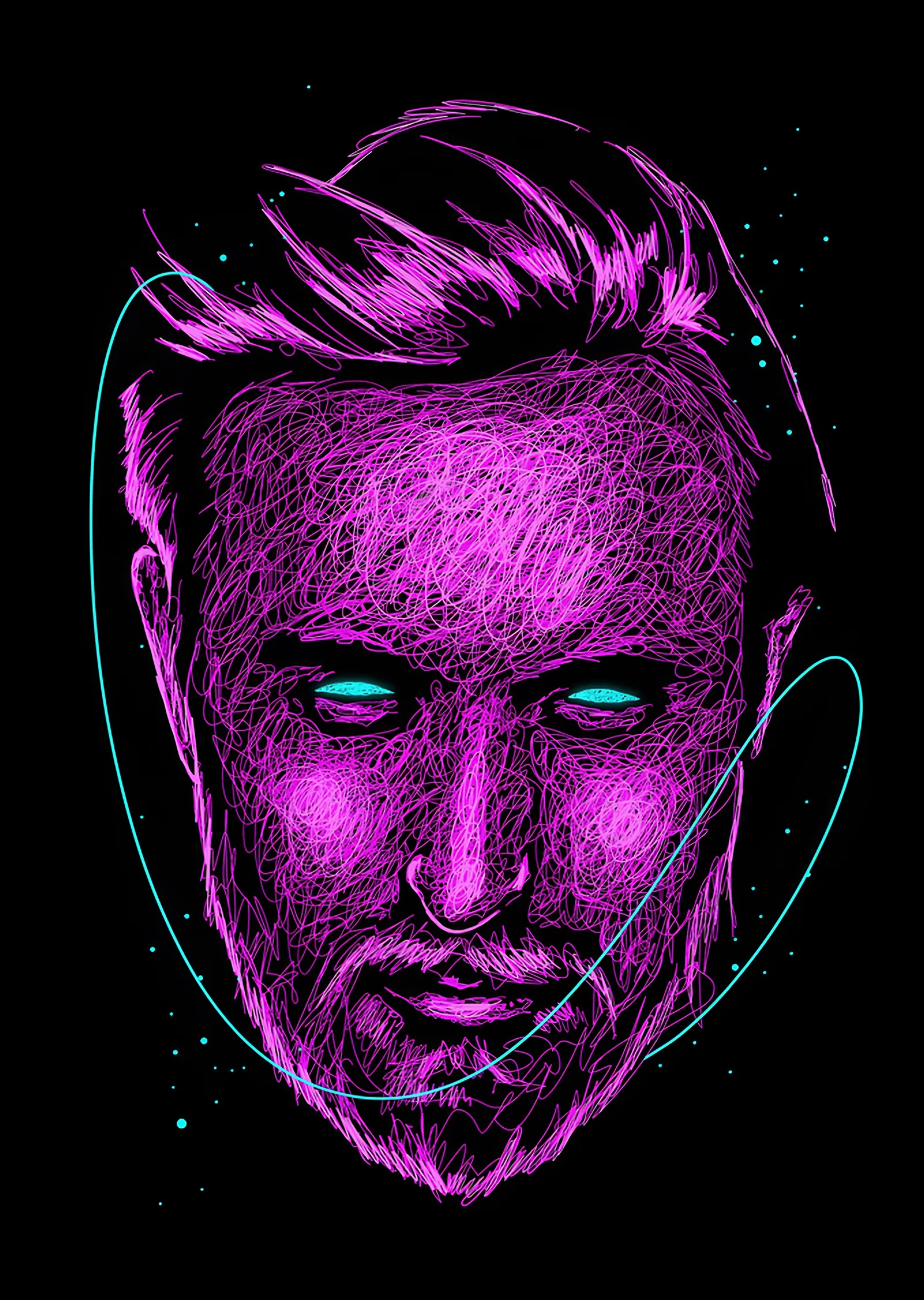 David Guetta - Neon Çizgi Portre metal tablo