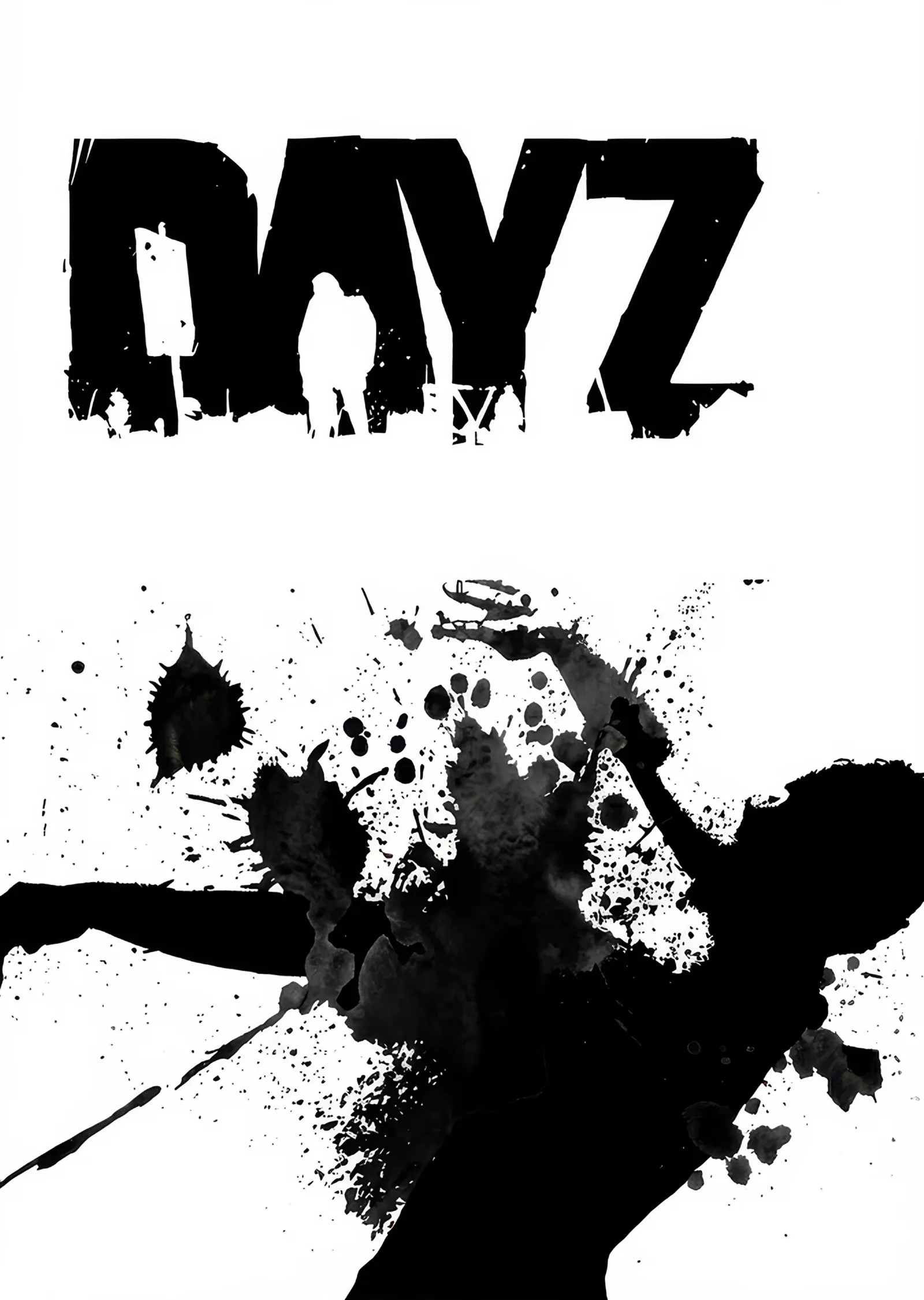 DayZ: Beyaz Zeminde Mürekkep Silüeti metal tablo
