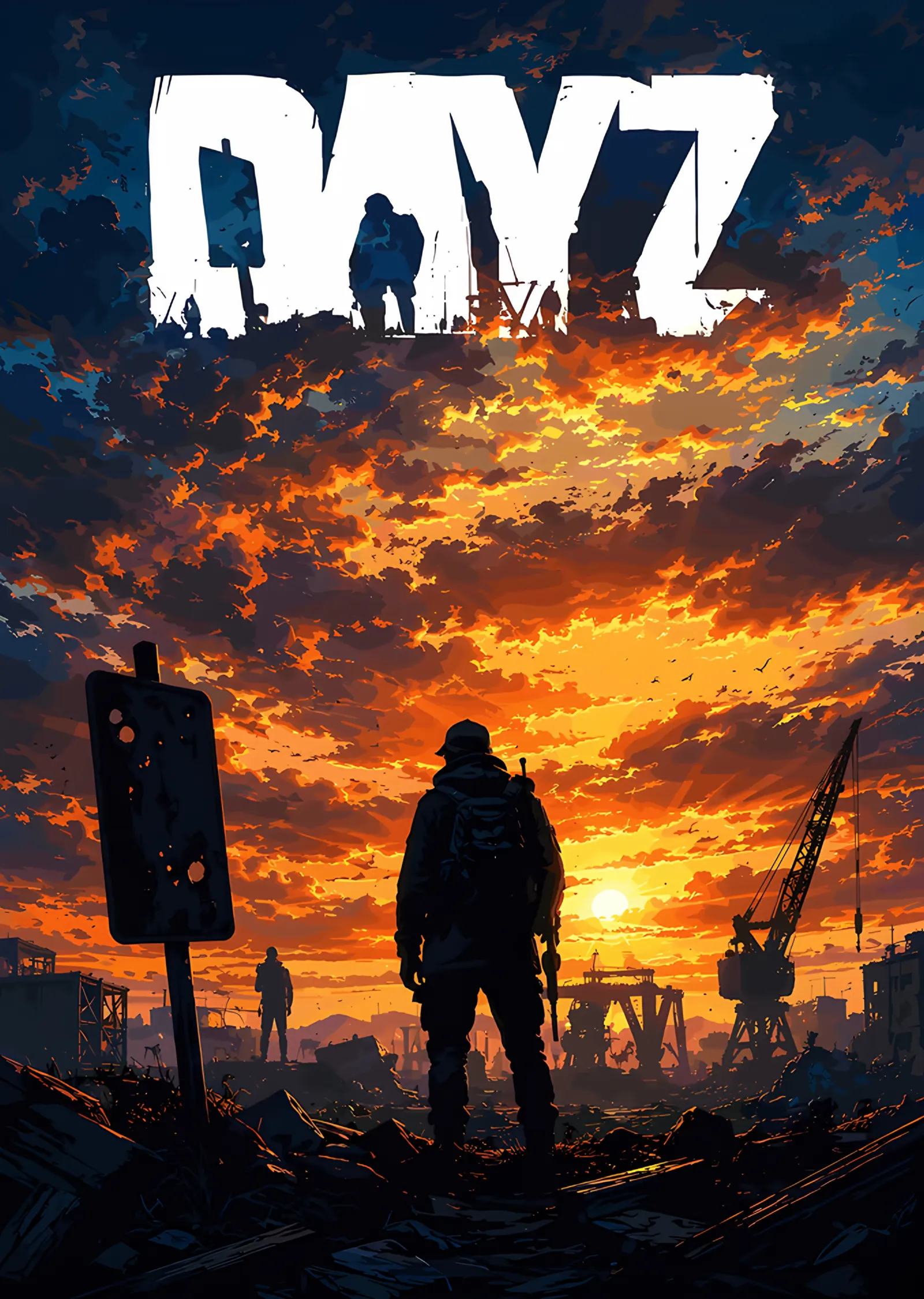 DayZ: Turuncu Gün Batımında Silüetler metal tablo