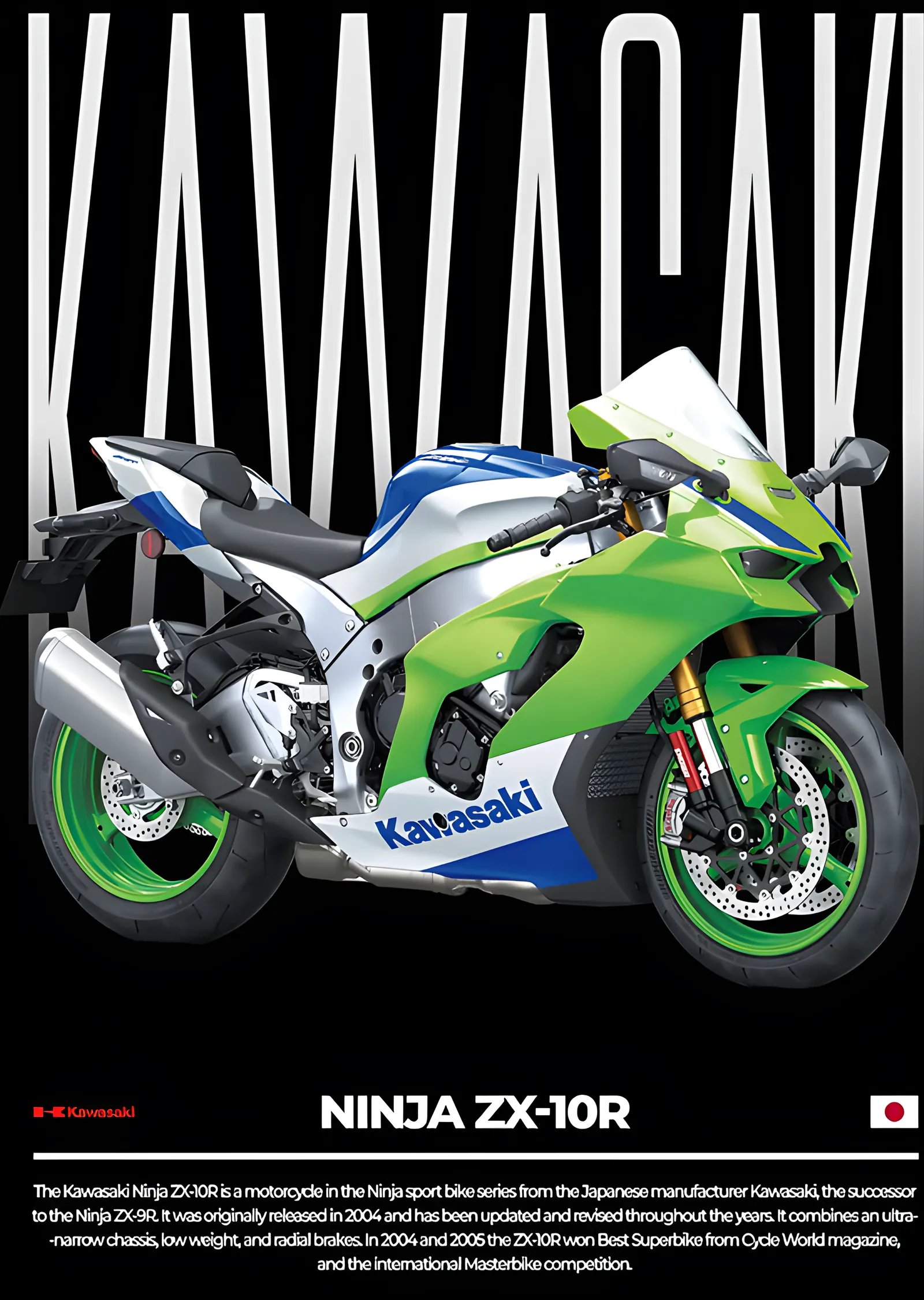 Kawasaki Ninja ZX-10R: Siyah Zemin Tipografi metal tablo