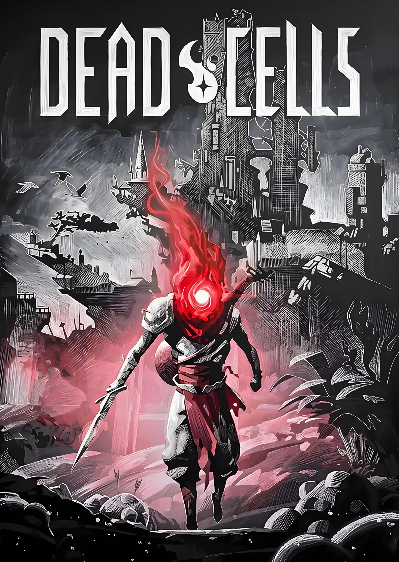 Dead Cells: Gri Harabede Kızıl Alevli Savaşçı metal tablo