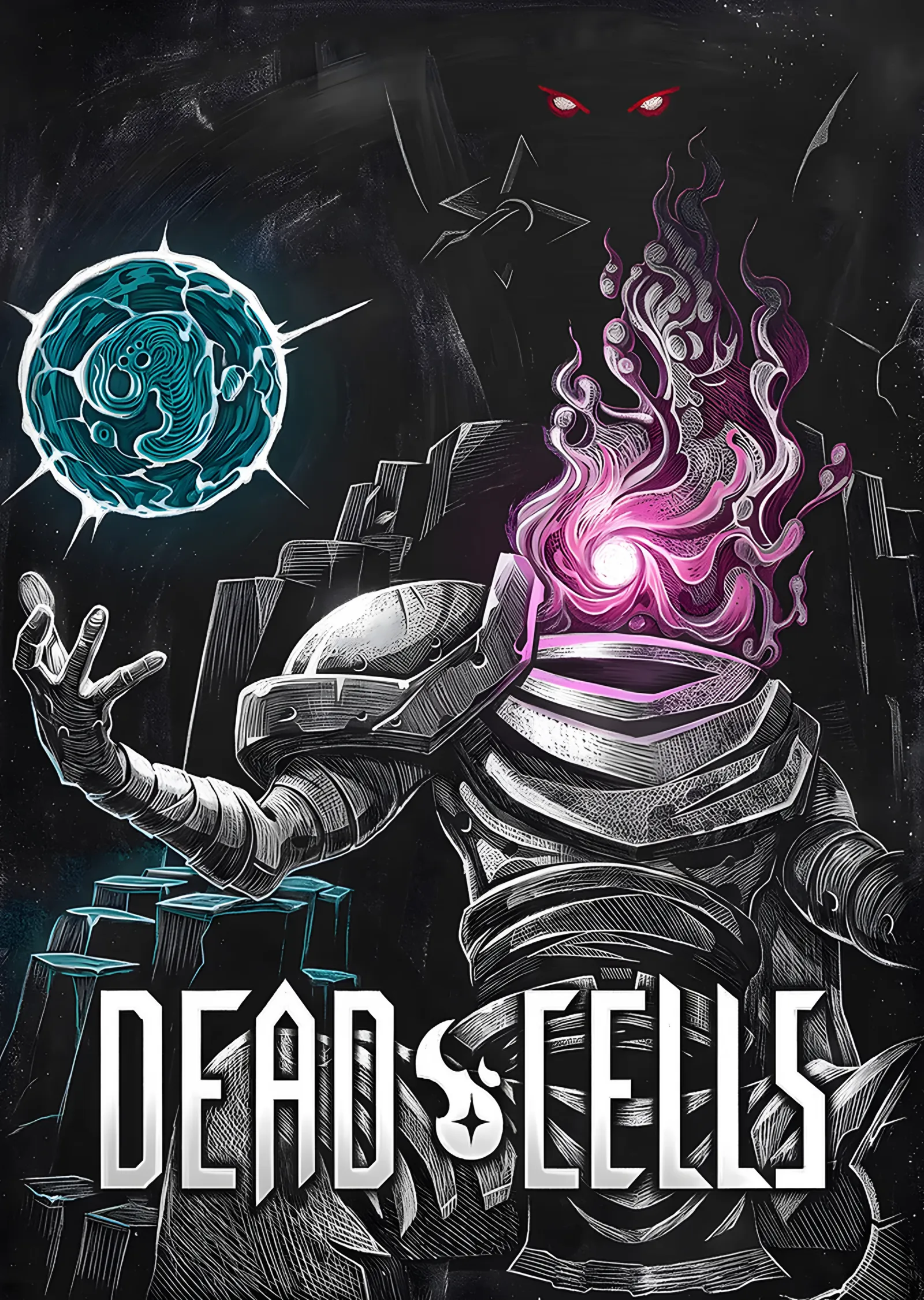 Dead Cells: Mor Alevli Dev Boss metal tablo