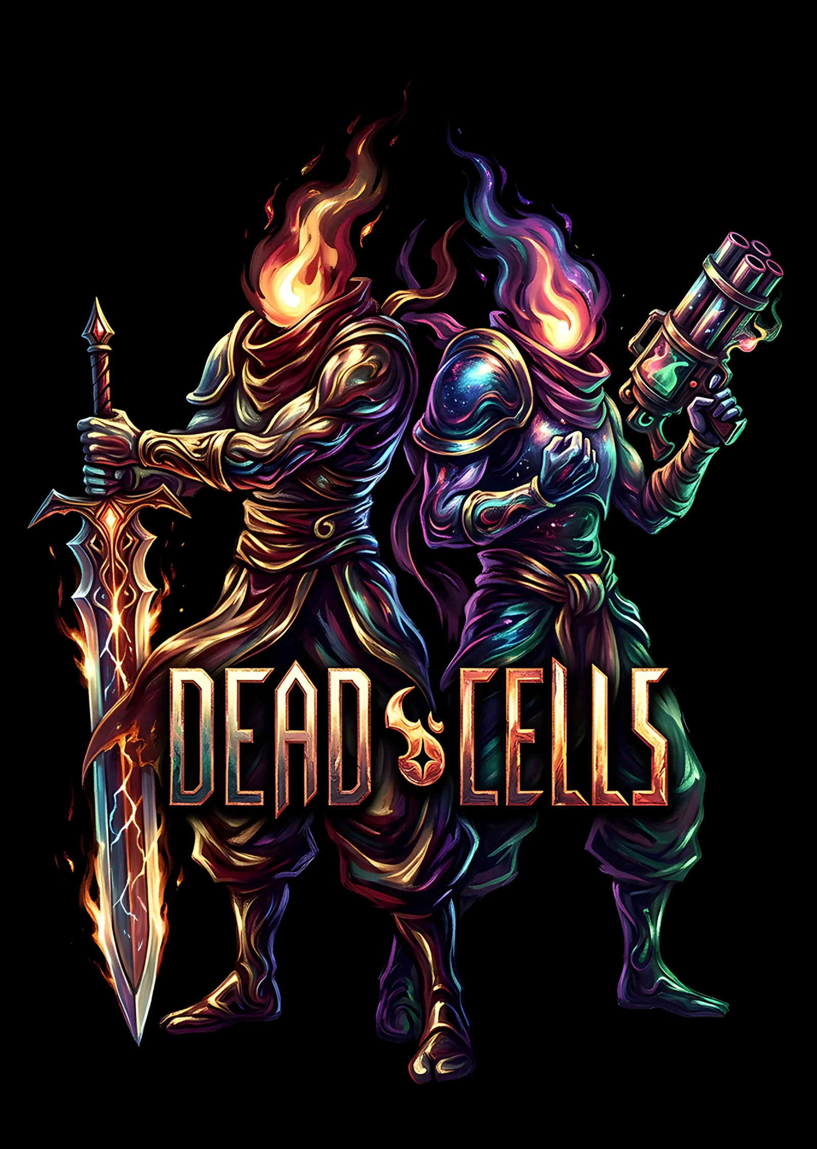 Dead Cells: Siyah Zeminde Alevli Savaşçılar metal tablo