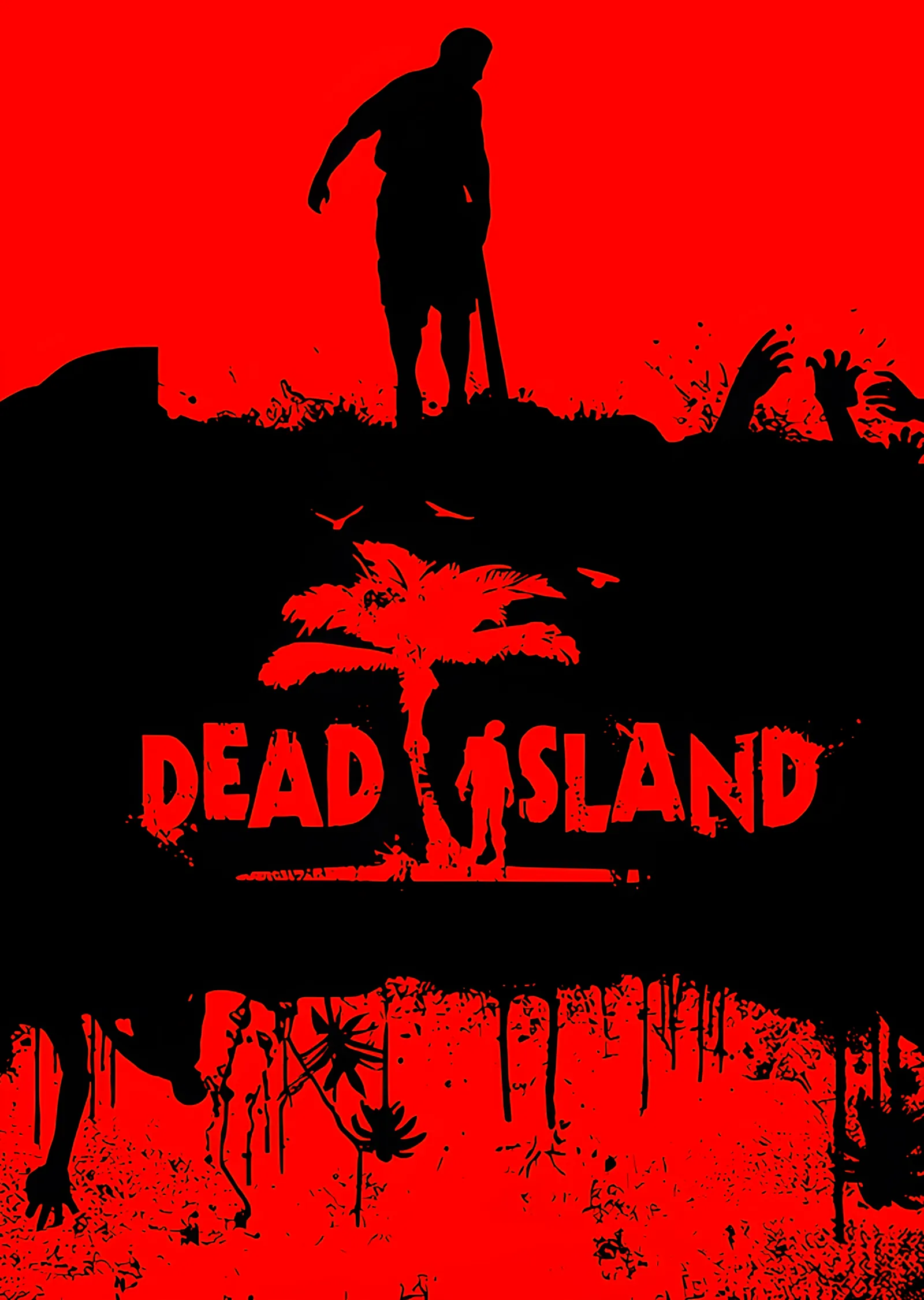 Dead Island: Kızıl Zeminde Palmiye ve Silüet metal tablo