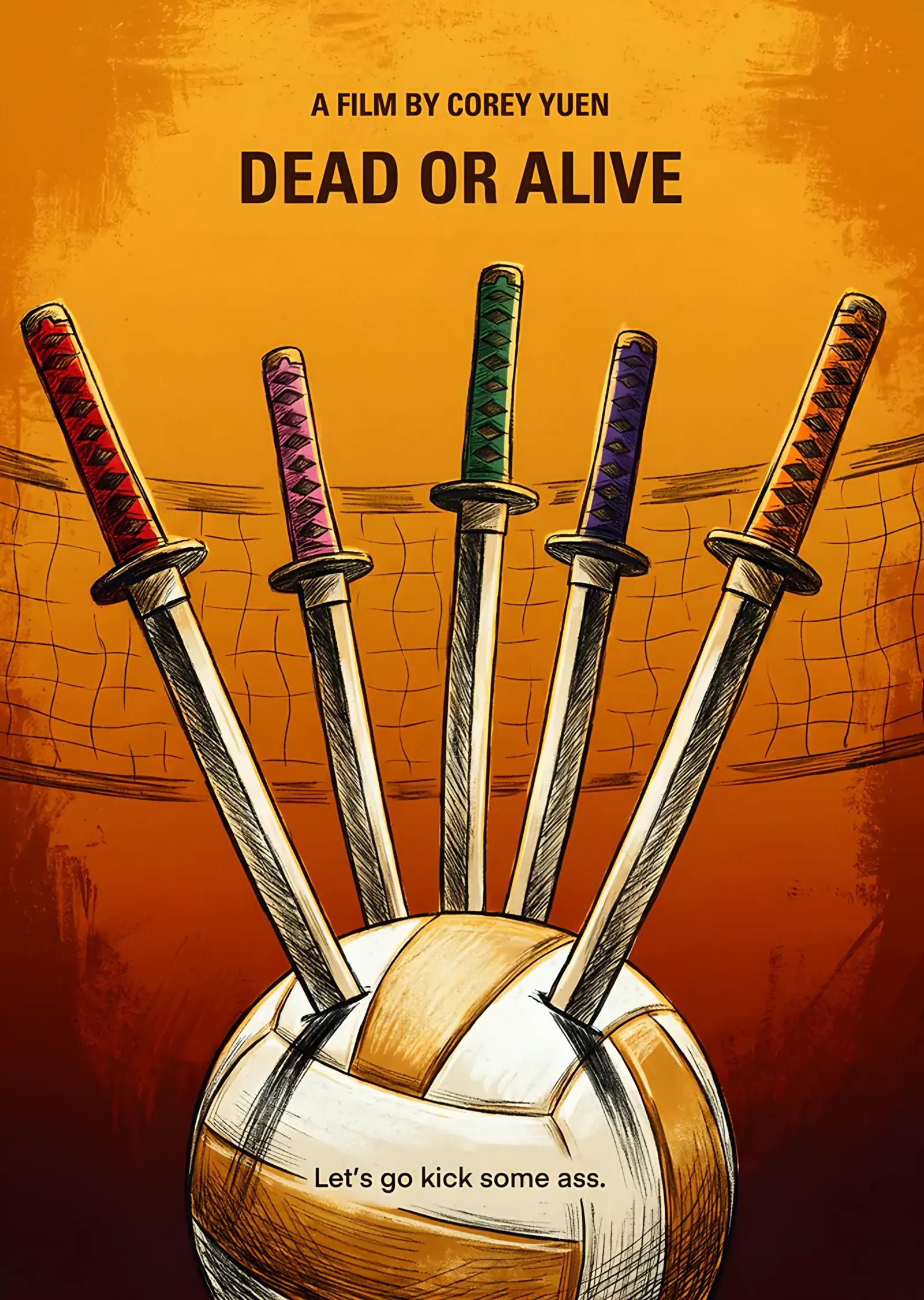 Dead or Alive: Voleybol Topunda Beş Katana metal tablo