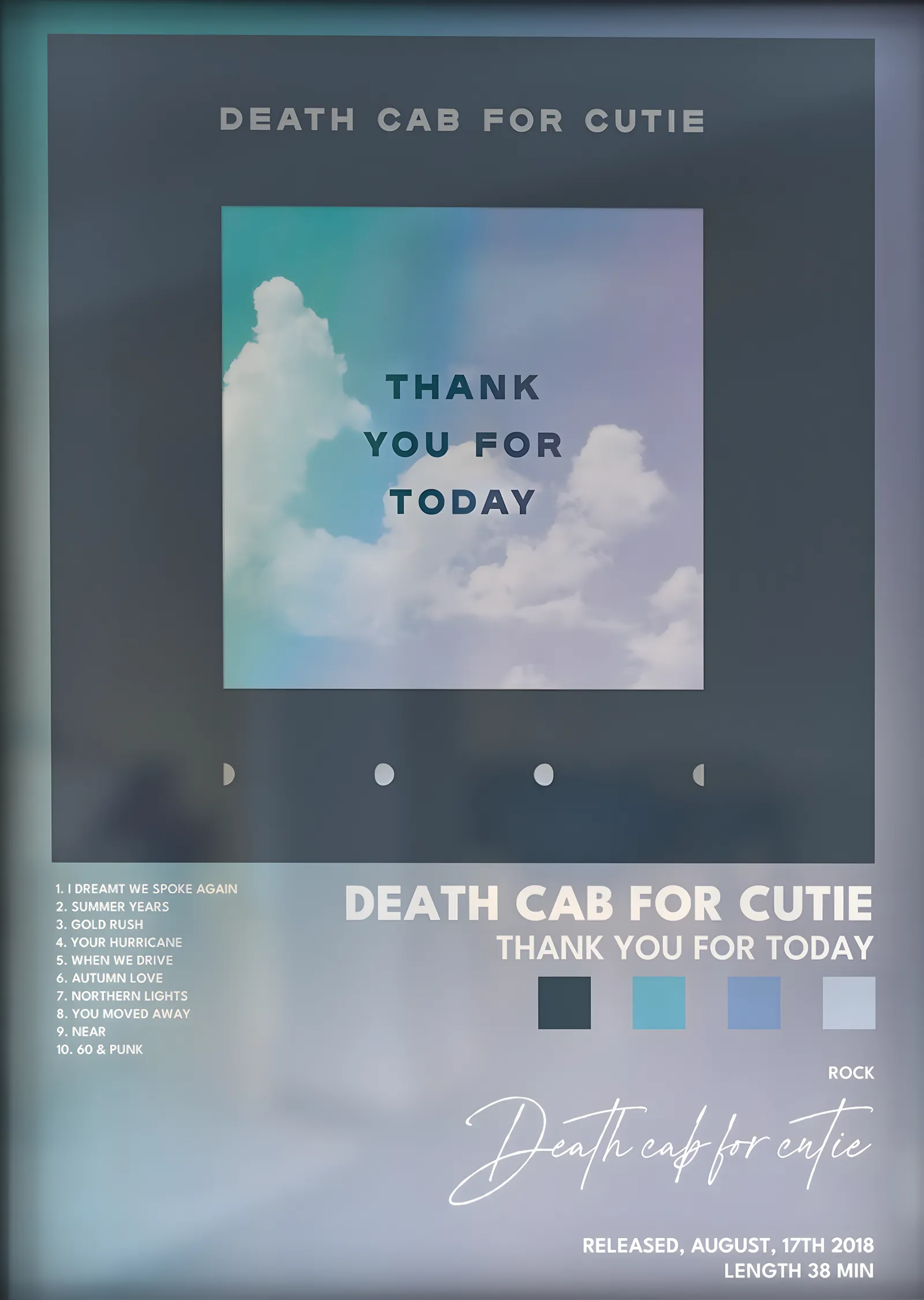 Death Cab for Cutie: Thank You for Today metal tablo