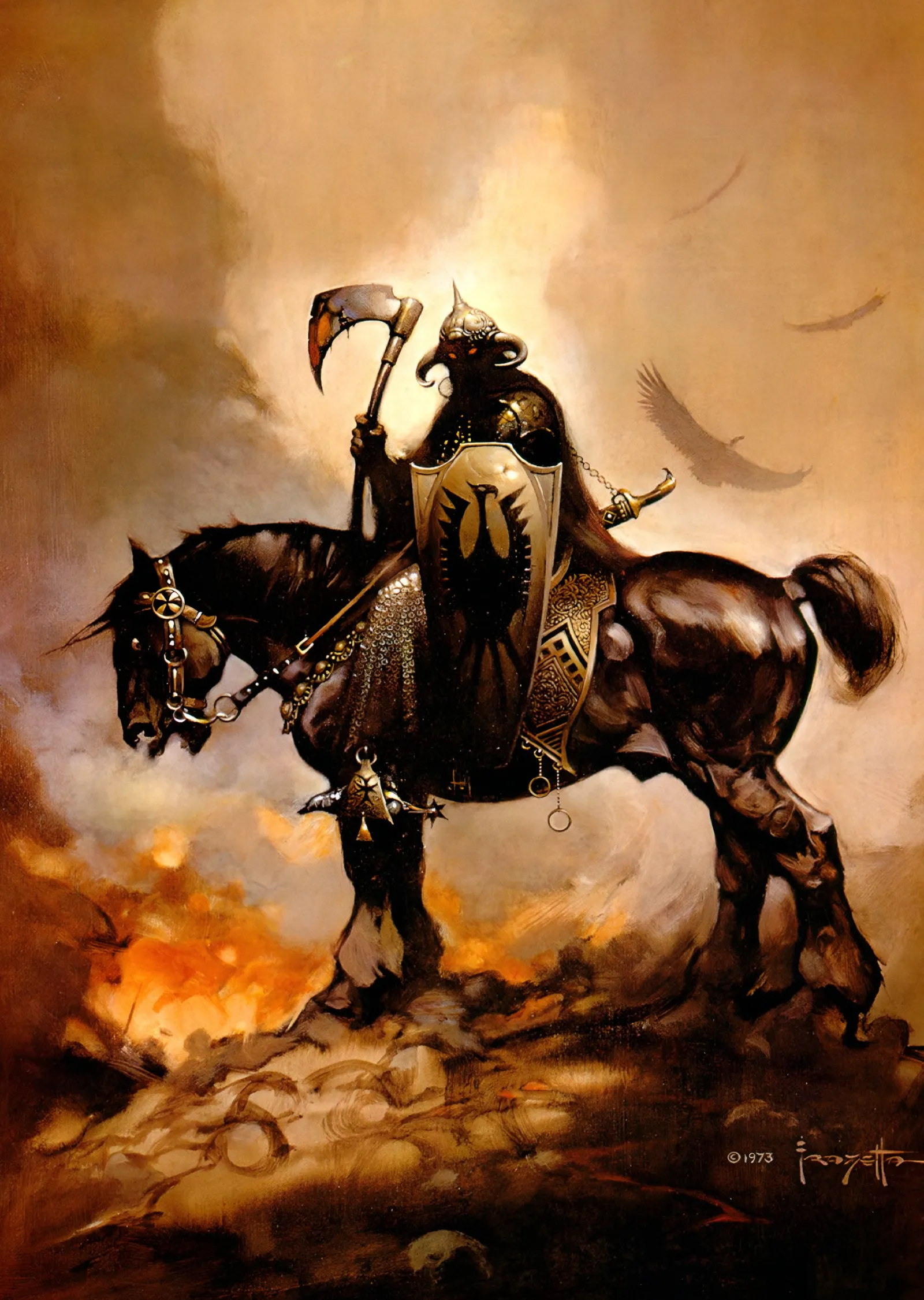 Death Dealer: Kalkanlı Atlı Savaşçı metal tablo