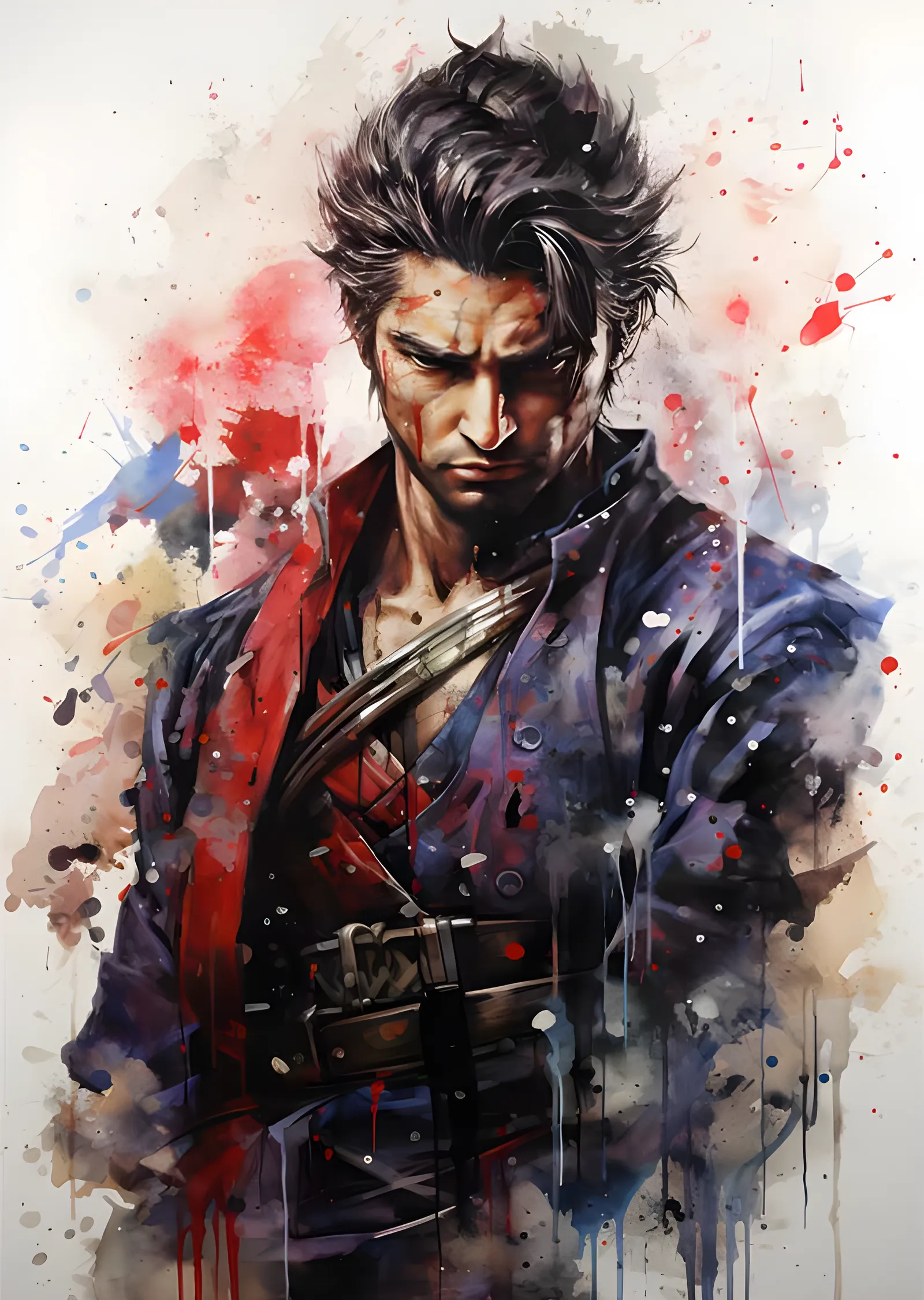 Ronin Savaşçı - Kırmızı Suluboya Sıçramaları metal tablo