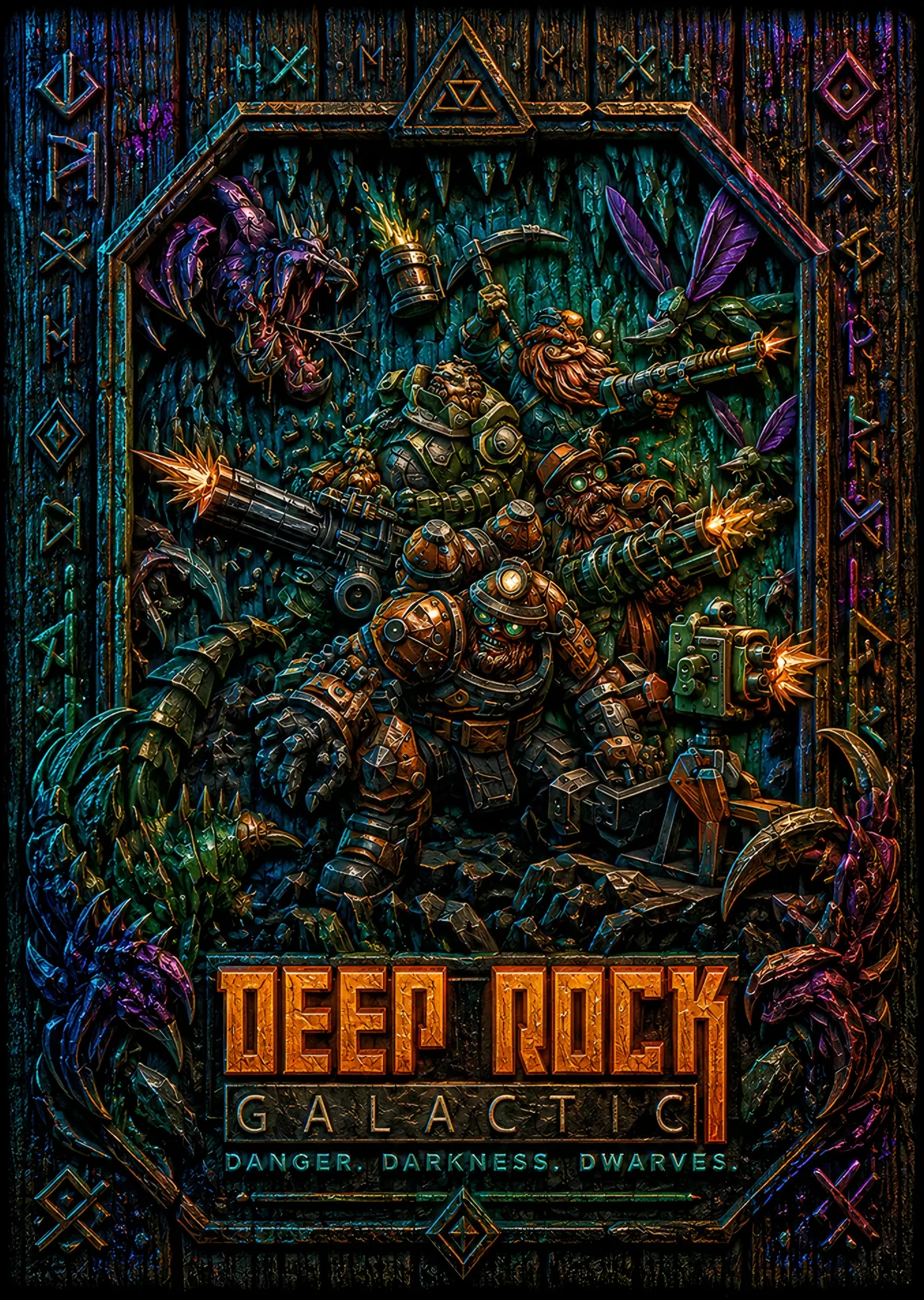 Deep Rock Galactic: Neon Çerçevede Cüce Ekibi metal tablo