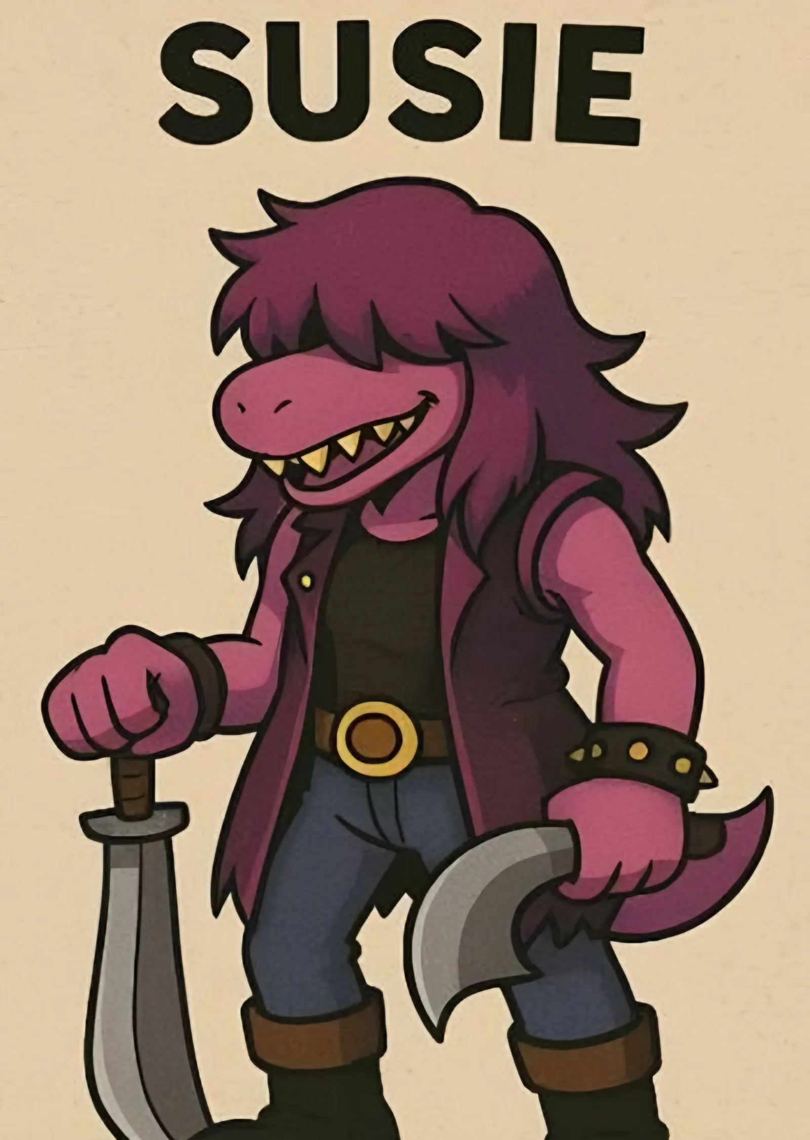 Deltarune: Baltalı Susie Çizimi metal tablo